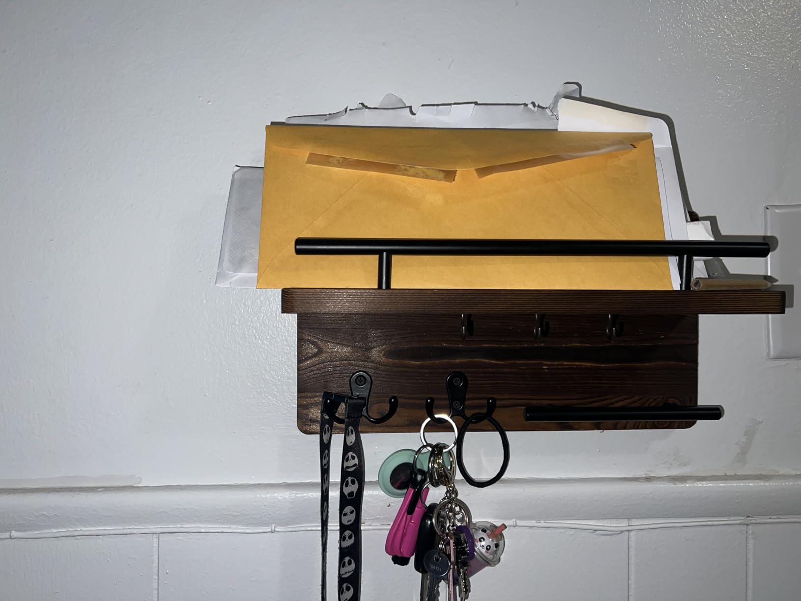 OurWarm Wall Mounted Key Holder/Hangers for Wall Decorative with 5 Key Hooks, Wooden Mail Rack Organizer with Shelf, Rustic Home Decor for Entryway Mudroom Hallway Office, Brown customer photo 2