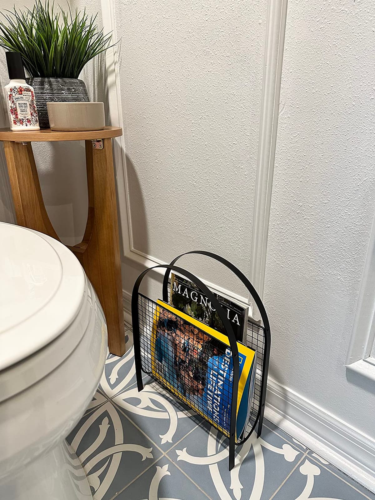 MyGift Mid Century Brass Tone Metal Mesh Magazine Rack Storage Basket customer photo 1