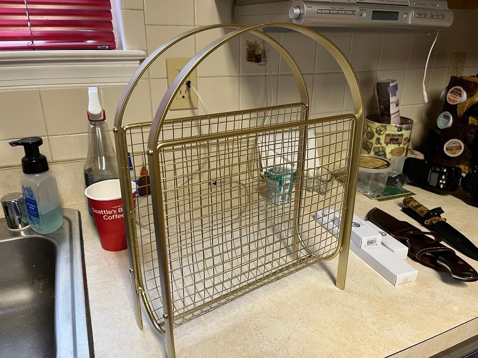 MyGift Mid Century Brass Tone Metal Mesh Magazine Rack Storage Basket customer photo 2