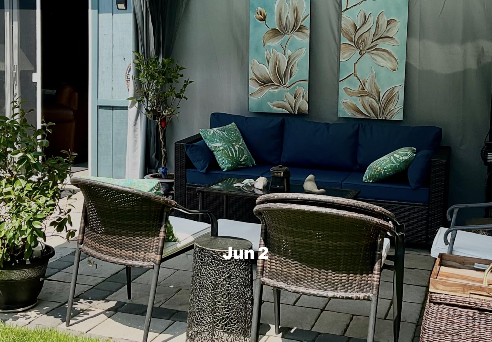 Valita Patio Furniture 3-seat Sofa Brown Wicker Outdoor Furniture Outdoor Couch Deep Seat High Backrest Waterproof Cover Anti-Slip Washable Cushions, Navy Blue customer photo 1
