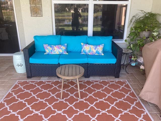 Valita Patio Furniture 3-seat Sofa Brown Wicker Outdoor Furniture Outdoor Couch Deep Seat High Backrest Waterproof Cover Anti-Slip Washable Cushions, Navy Blue customer photo 2