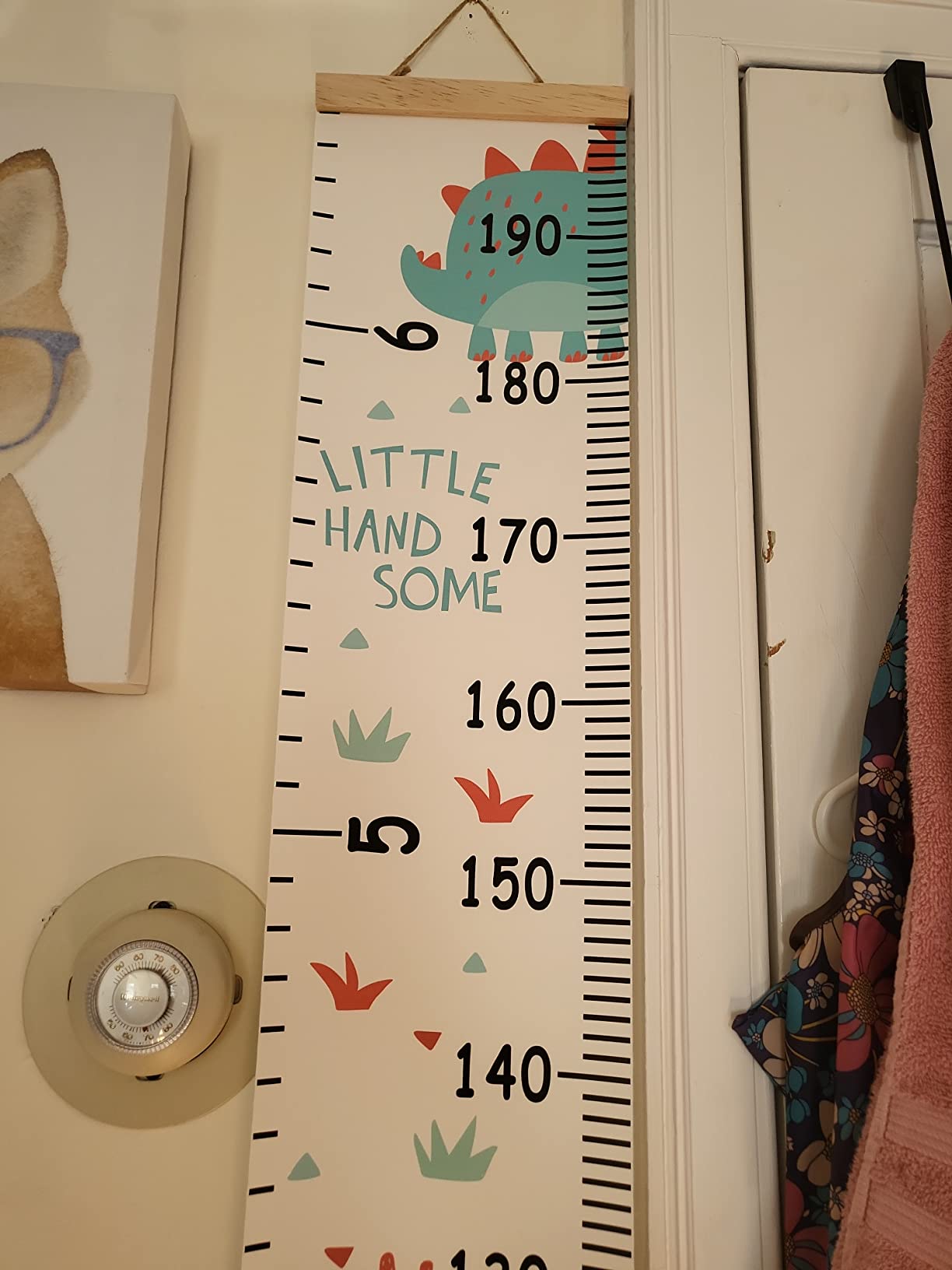 SUJAYU Growth Chart for Kids, Canvas Height Chart Ruler Removable Wood Hanging Wall Ruler Measurement Chart for Home Decoration (White) customer photo 2