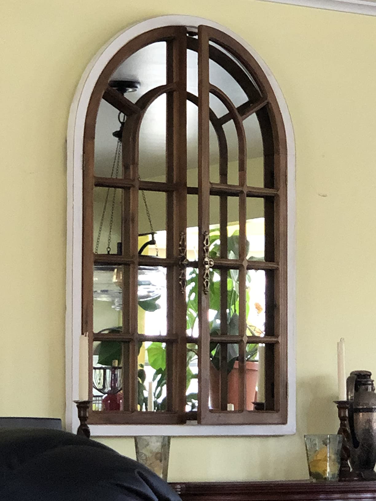 Kate and Laurel Boldmere Rustic Windowpane Arch Mirror, 28 x 44, Rustic Brown, Farmhouse Window Mirror for Wall customer photo 2