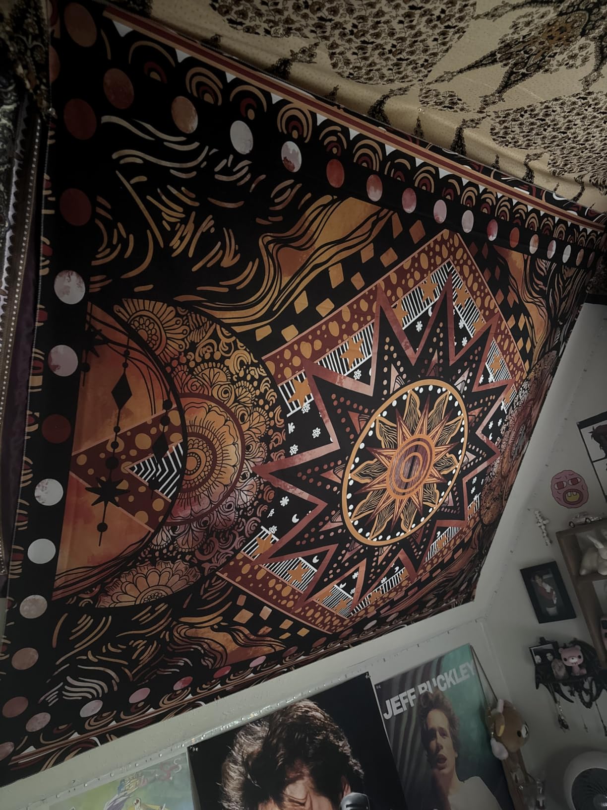 Fowocu Orange Sun and Moon Tapestry Wall Hanging, Indie Hippie Mandala Cool Wall Tapestries, Aesthetic Tapestry for Bedroom Living Room Dorm (Orange, 30'' × 40'') customer photo 1