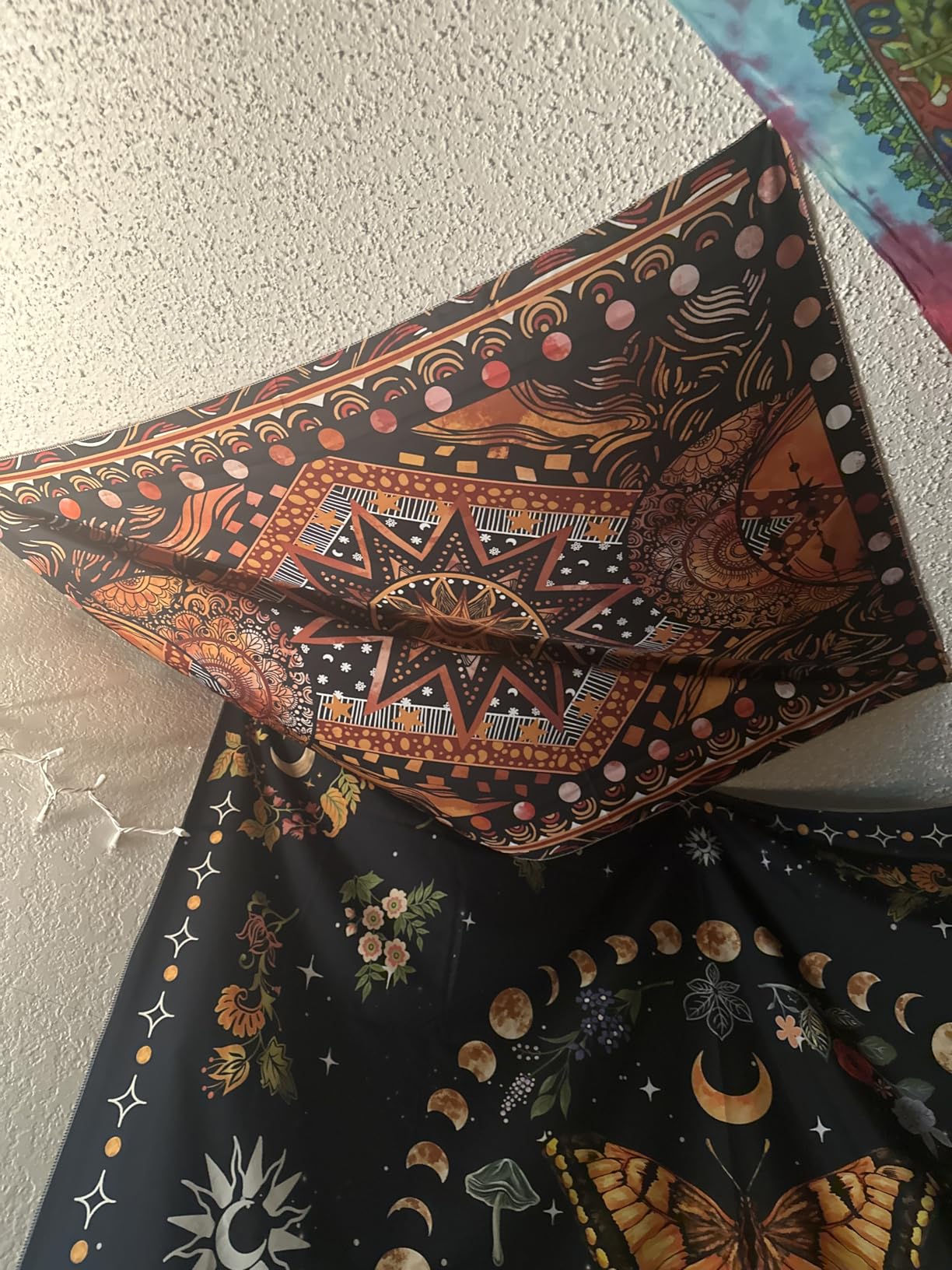 Fowocu Orange Sun and Moon Tapestry Wall Hanging, Indie Hippie Mandala Cool Wall Tapestries, Aesthetic Tapestry for Bedroom Living Room Dorm (Orange, 30'' × 40'') customer photo 2