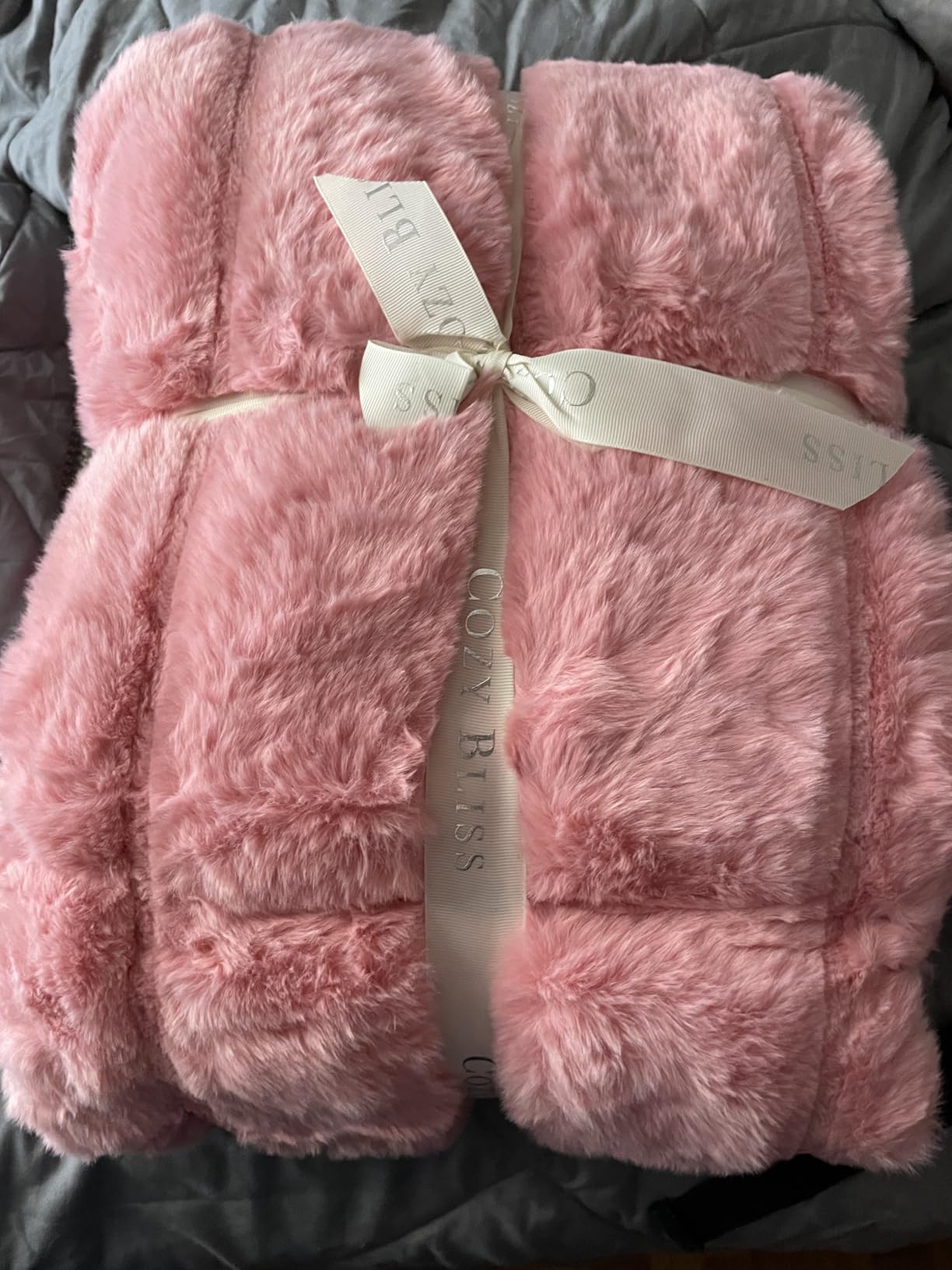 Cozy Bliss Deluxe Sheared Rabbit Faux Fur Throw Blanket, Soft Fuzzy High-Low Sculpted Plush Blanket for Couch, Cozy Home Accent, All Season Use, Beige 60