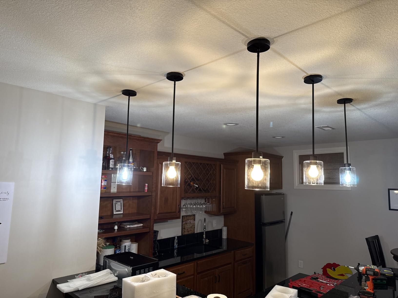 Modern Black Farmhouse Clear Glass Cylinder Pendant Light Fixture,Island Lights for Kitchen,Mini Pendant Lighting for Kitchen Island Decor - 4.75 Inch Shade 58 Inch Cord (Black 2 Pack) customer photo 1