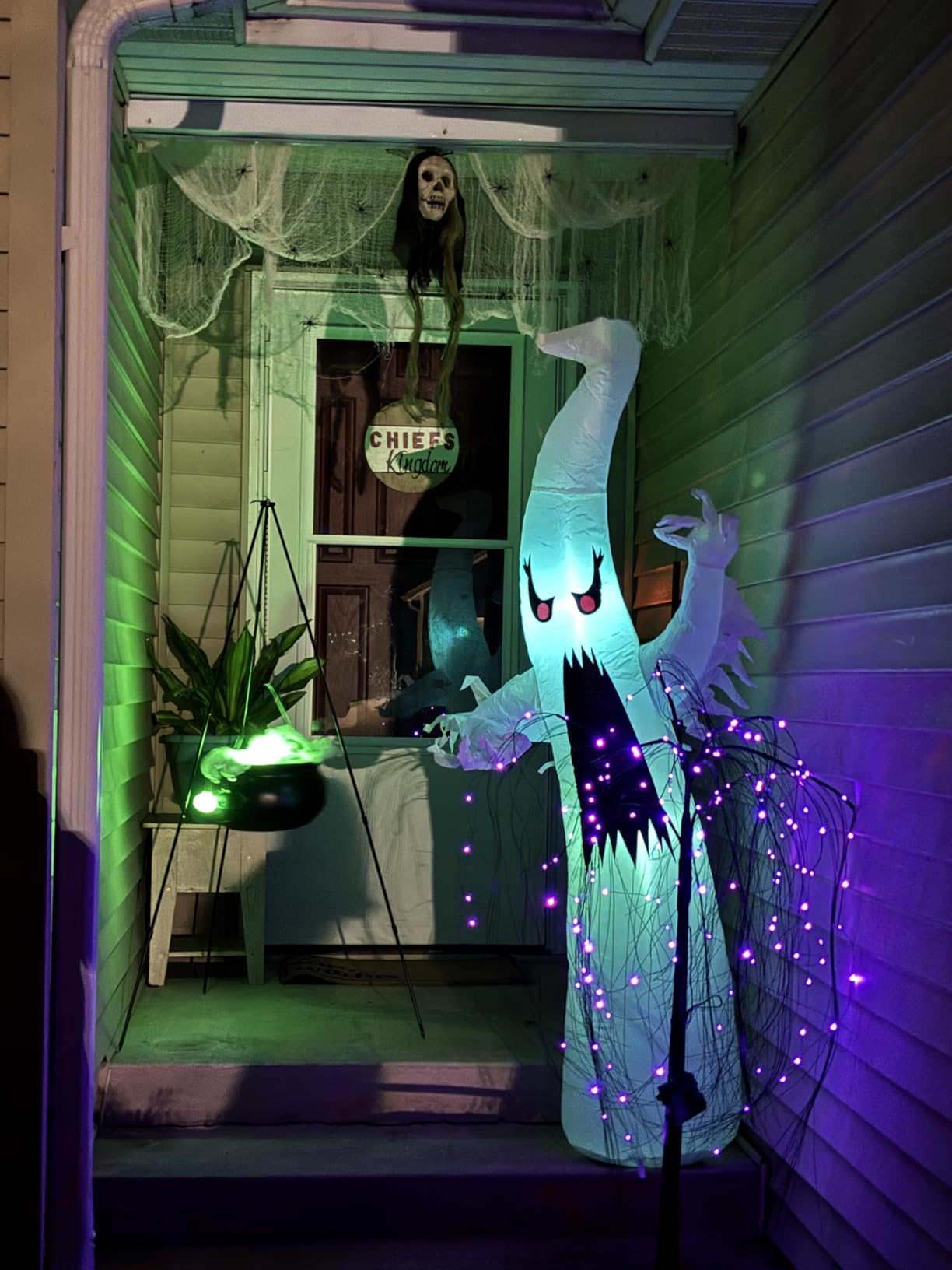 GOOSH 6 FT Halloween Inflatables Ghost Outdoor Decorations Blow Up Yard Scary Red Eye Dimming Ghost with Built-in Colorful LEDs for Garden Lawn Indoor Party Decor customer photo 2