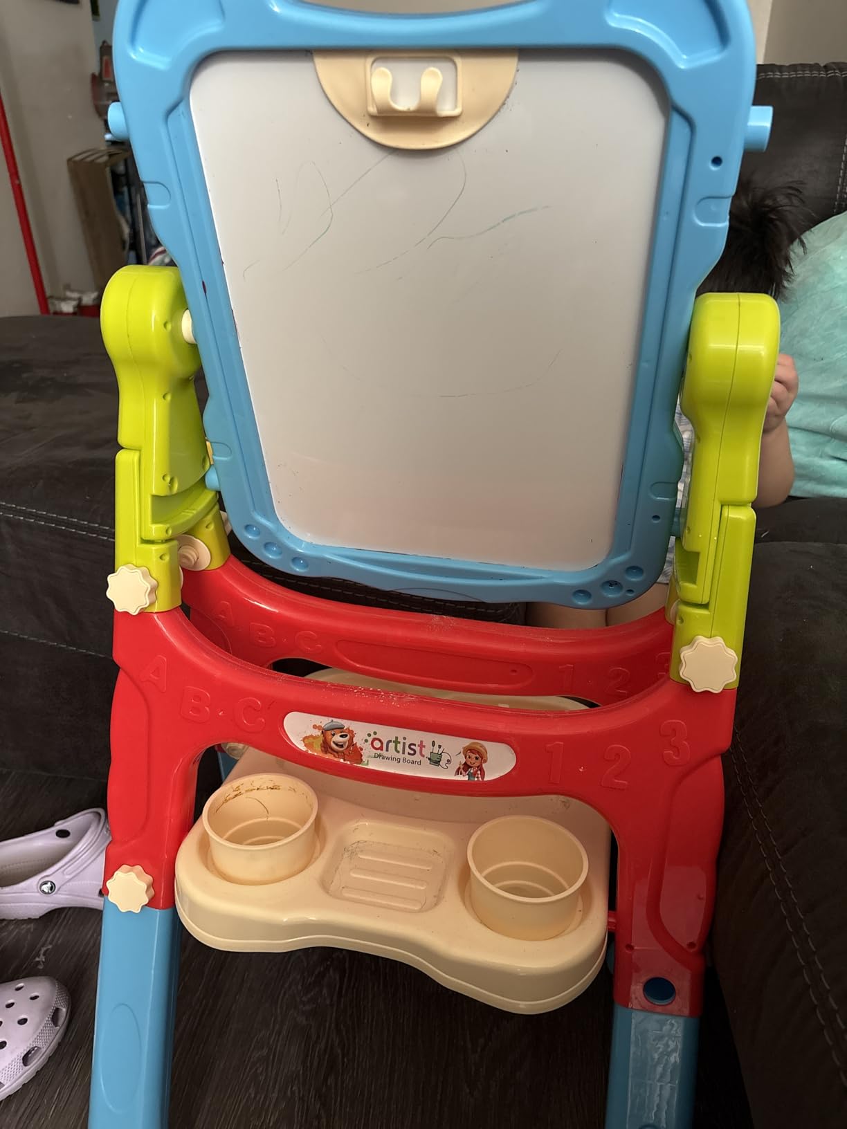 Mojitodon Easel for Kids,Rotatable Double Sided Adjustable Standing Art Easel with Painting Accessories for Toddlers Boys and Girls-Blue customer photo 1