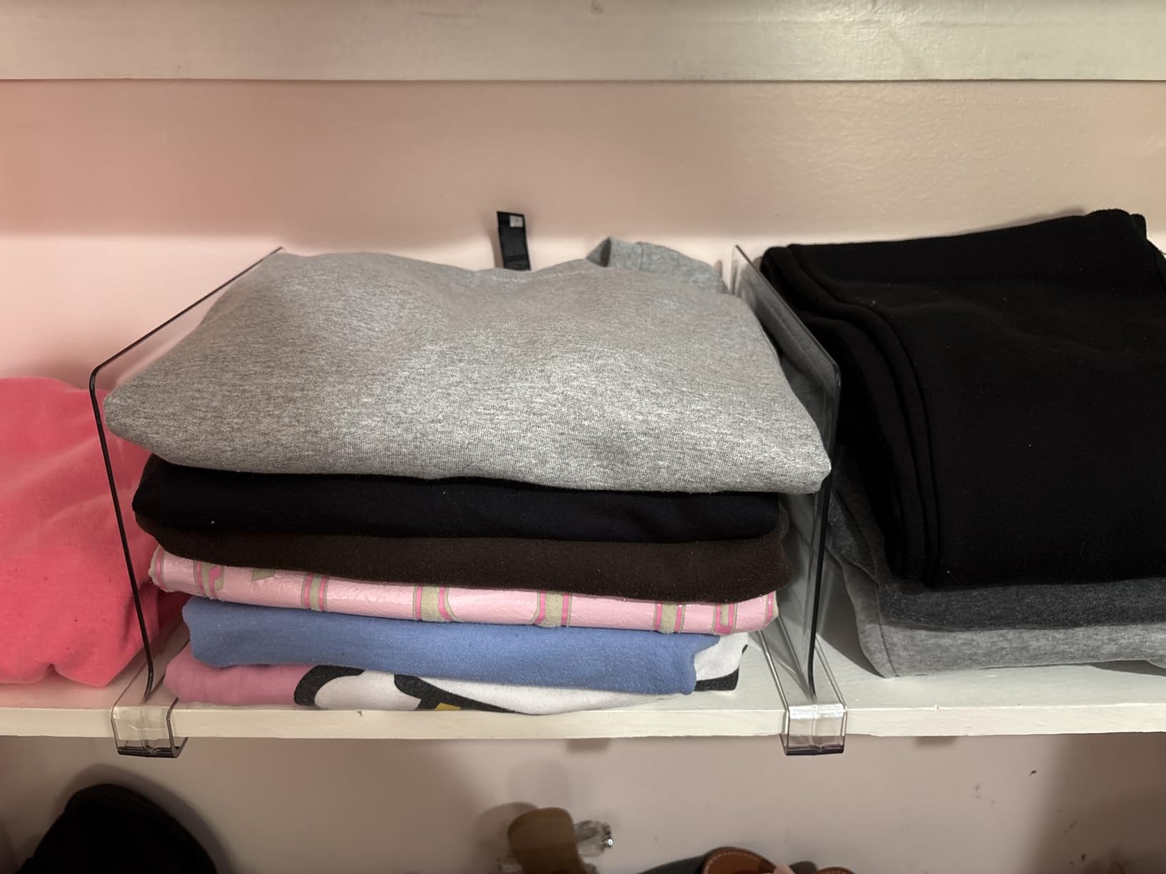 HBlife 6 Pack Closet Organizers and Storage, Clear Shelf Dividers, Vertical Purse Organizer for Closet Perfect for Sweater, Shirts, Handbags in Bedroom and Kitchen, Acrylic Bookshelf for Organization customer photo 2