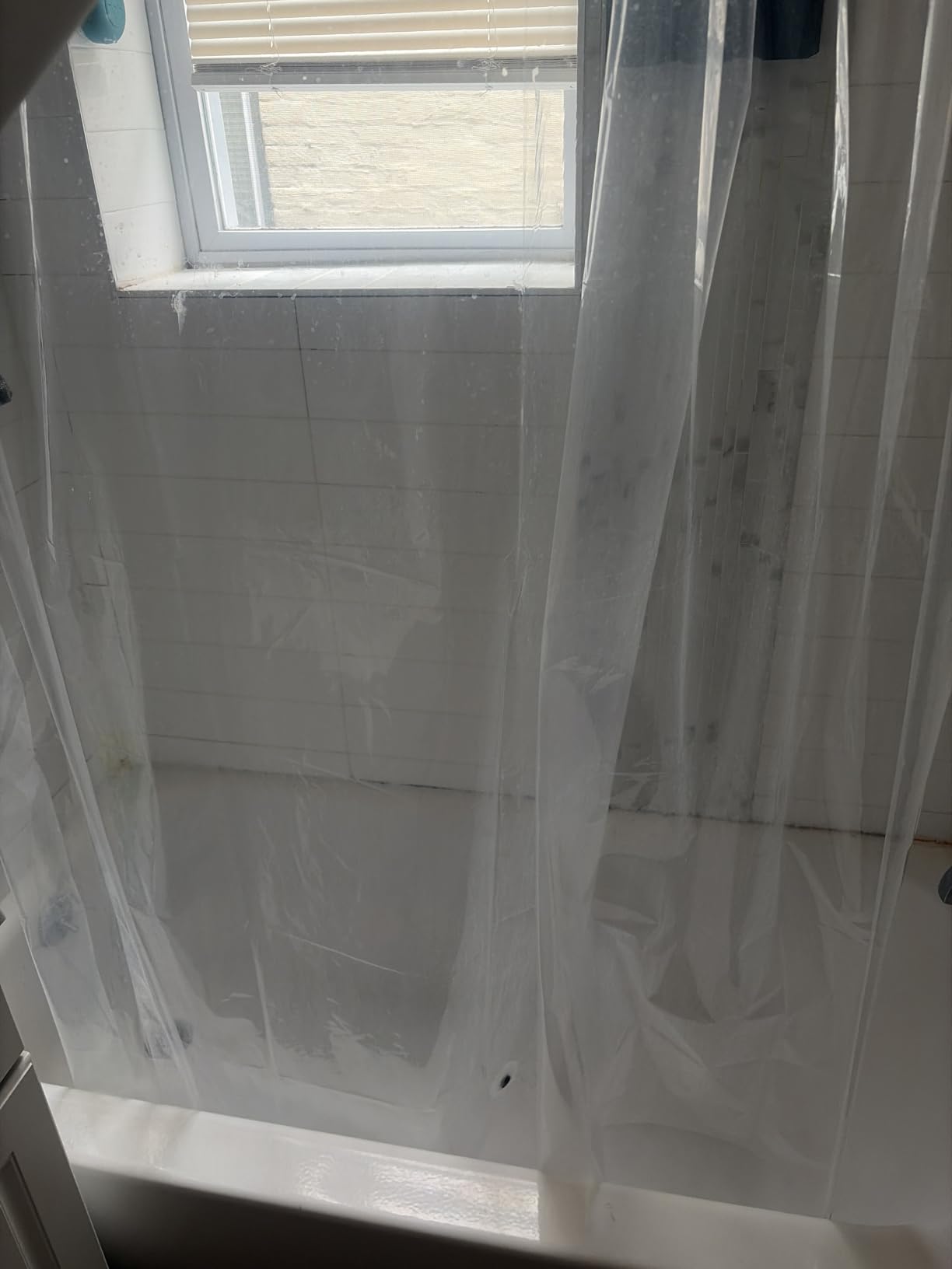 EHZNZIE Crystal Clear Shower Curtain Liner 72x72, PEVA Waterproof Bath Curtain, No Chemical Smell, 3 Weighted Magnets, Durable with Rustproof Metal Grommets customer photo 1