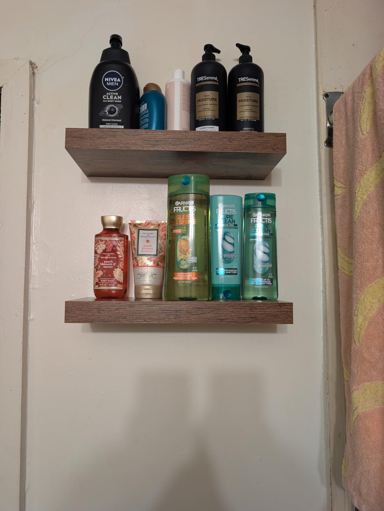 QEEIG Bathroom Floating Shelves for Wall (Brown, Set of 2, 15.7