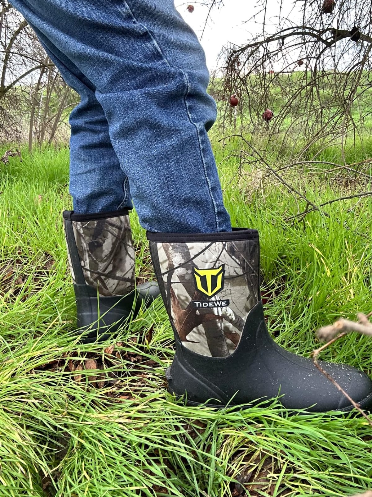 TIDEWE Rubber Boots for Men, Waterproof Hunting Work Boots customer photo 2