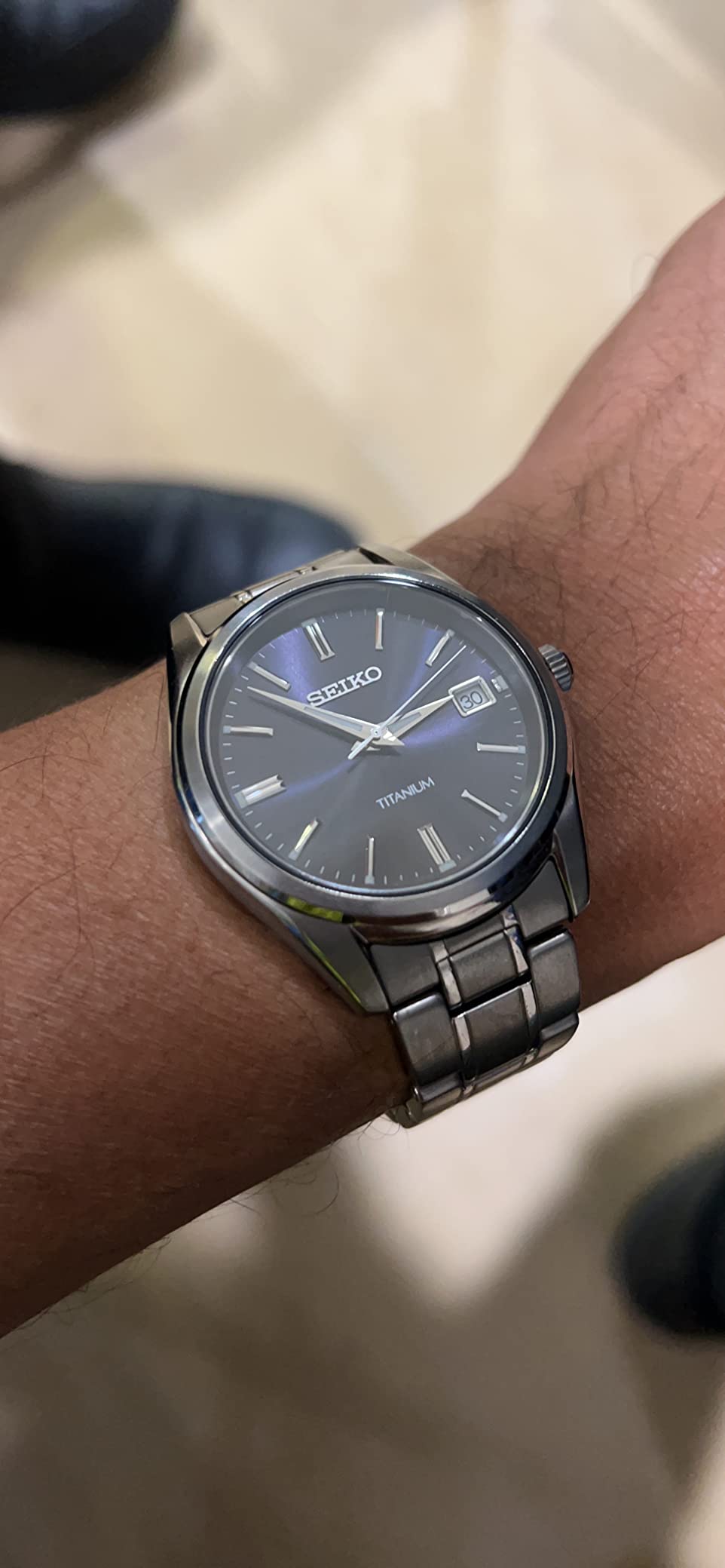 Seiko SUR373 Watch for Men - Essentials - Blue Dial with Sunray Finish, Date Calendar, Titanium Case & Bracelet, Sapphire Crystal, and 100m Water Resistant customer photo 1