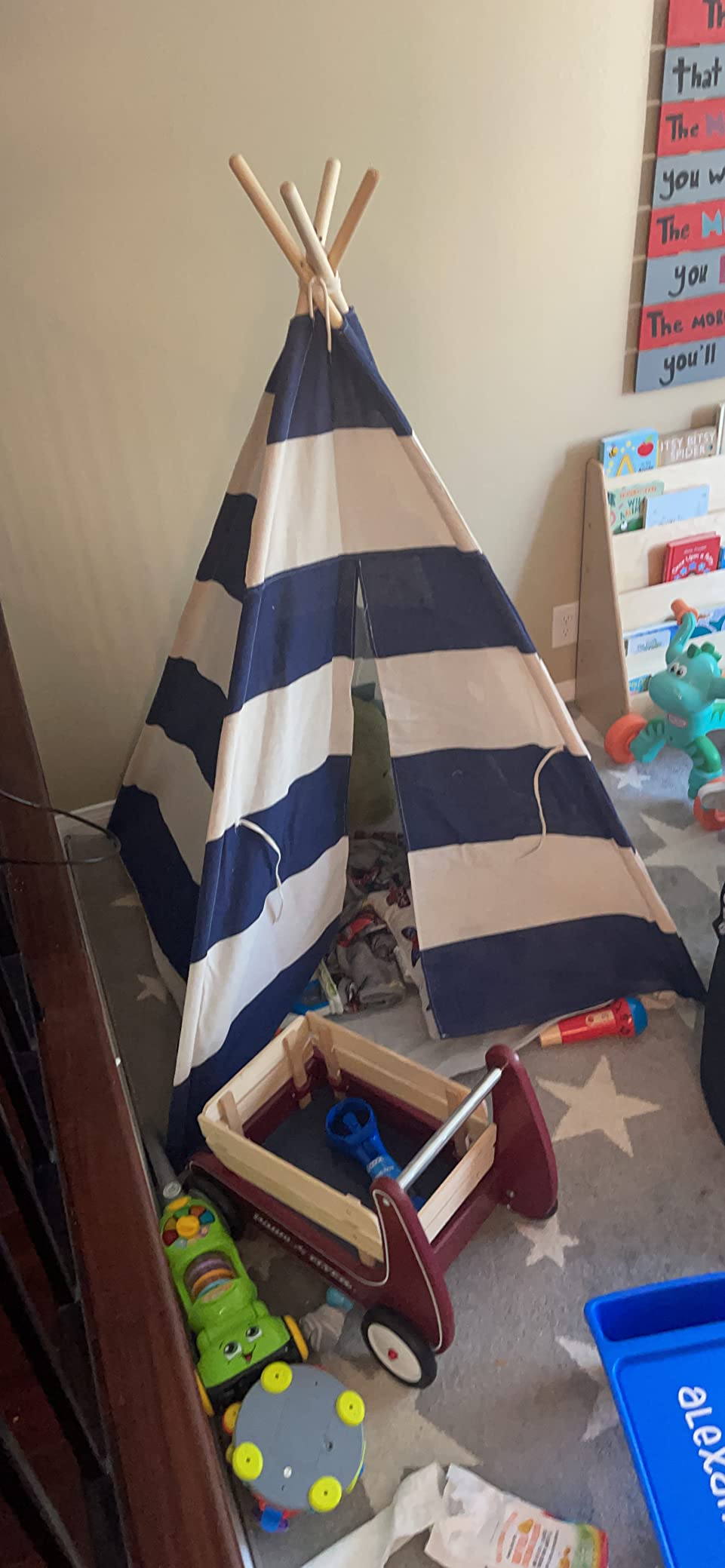 Teepee Tent for Kids Boys Indoor Play Teepee Tent for Boy Grey Stripe Teepee Kids Tent Indoor for Children Nursery Decor, Foldable Teepee for Boys & Girls Birthday Gift customer photo 2
