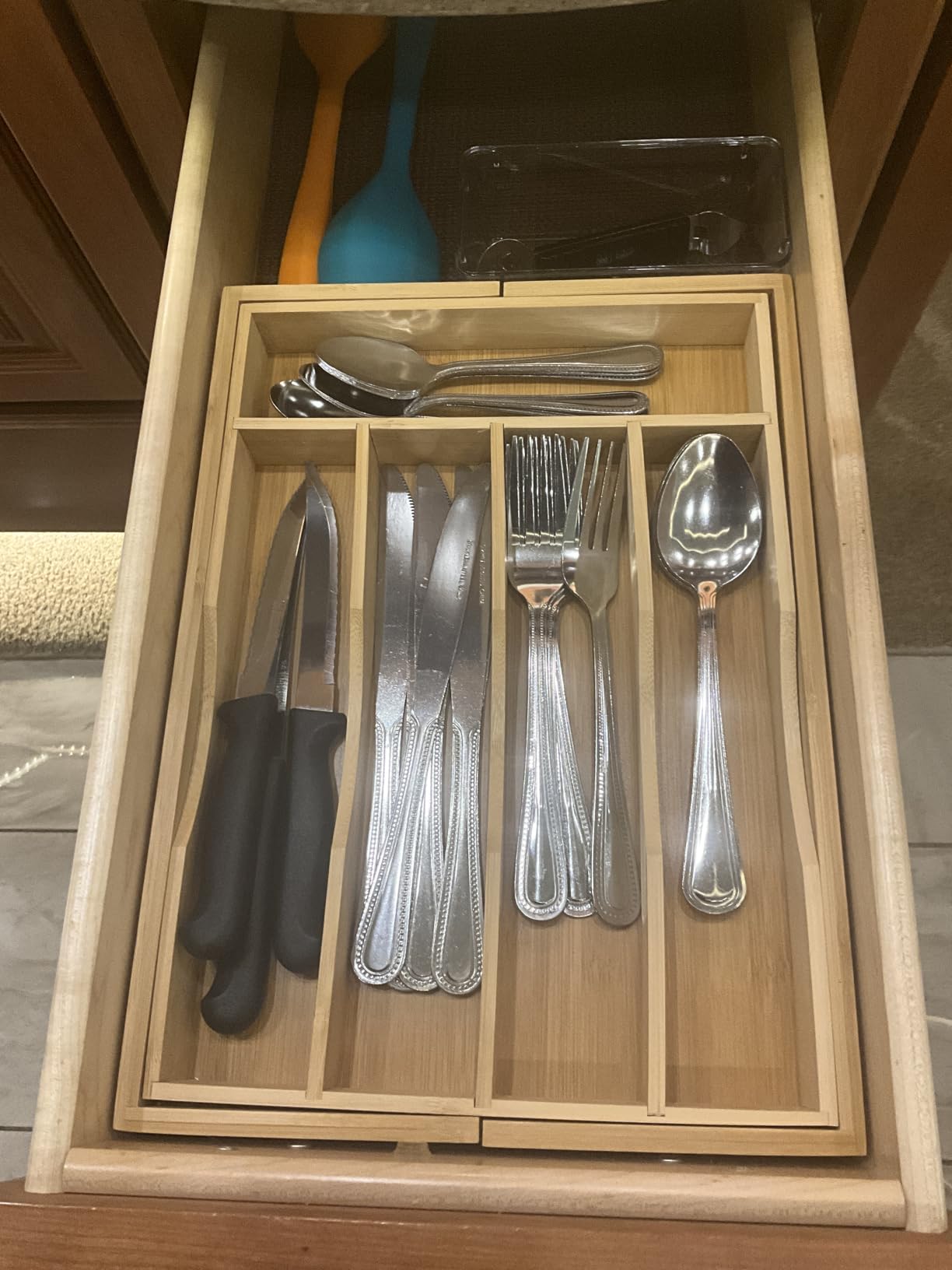 Expandable Bamboo Kitchen Drawer Organizer for Cutlery and Utensils, Adjustable Bamboo Wood Cutlery Tray in Drawer for Flatware and Silverware in Kitchen, (Natural) customer photo 1