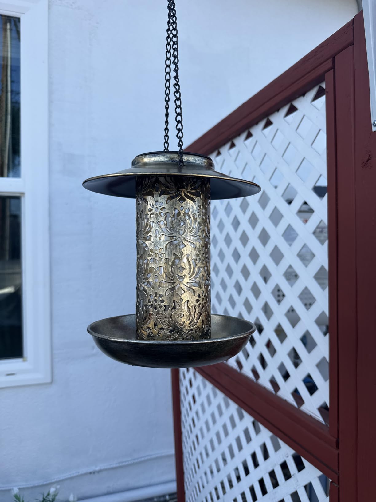 SWEETFULL Solar Bird Feeder for Outdoors Hanging, Metal Wild Bird Feeder for Cardinals Solar Garden Lantern with S Hook as Gift for Bird Lovers (2LBs Heavy Duty birdfeeders) customer photo 1