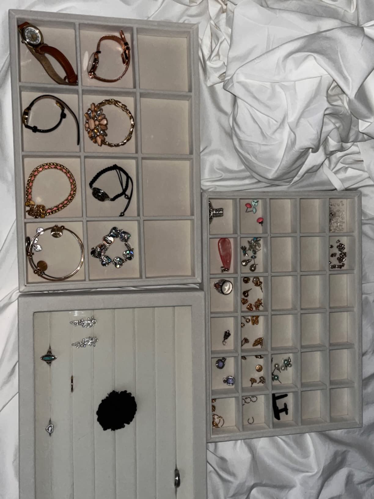 Coward Stackable Jewelry Trays Organizer Set with Clear Lid, Trays for Drawer, Earring Necklace Bracelet Ring Display Organizer (beige(ring+12girds+30girds+The glass lid)) customer photo 2