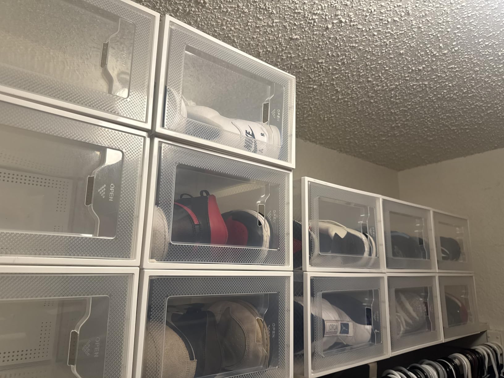 SEE SPRING 12 Pack Shoe Storage Box, Clear Plastic Stackable Shoe Organizer for Closet, Space Saving Foldable Shoe Rack Sneaker Container Bin Holder customer photo 1