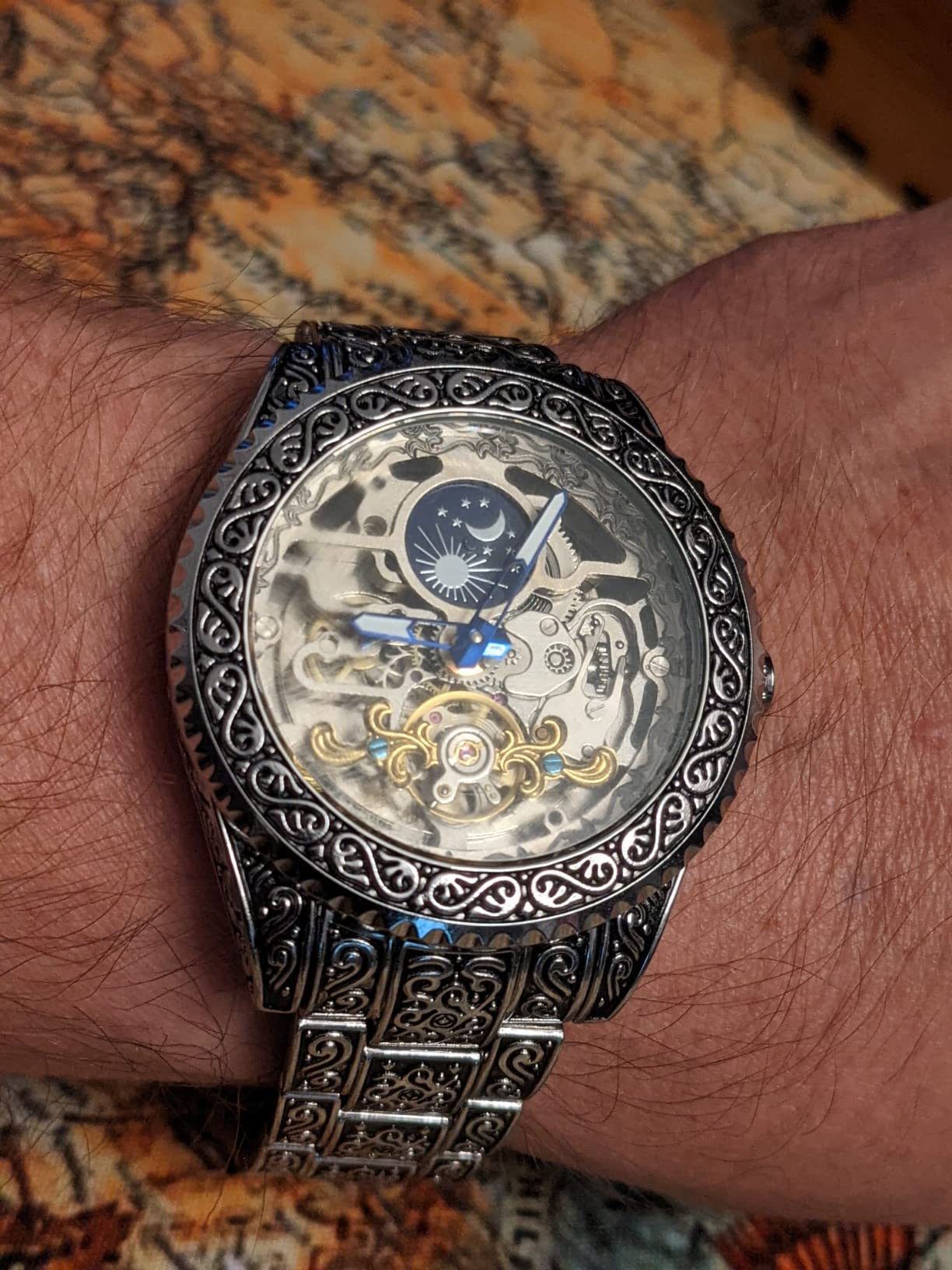 FORSINING Retro Watch for Men Carved Self-Wind Mechanical Tattoo Tourbillon Moon Phase Independent Seconds Skeleton Automatic Big Dial Wrist Watches customer photo 2