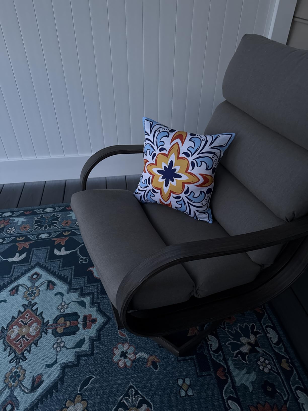 ONWAY Outdoor Pillow Covers Waterproof Set of 4 Floral Boho Decorative Throw Cushion Cover Farmhouse Pillows for Bench, Couch, Sunbrella and Patio Furniture (BlueOrange, 18x18 Inch) customer photo 1
