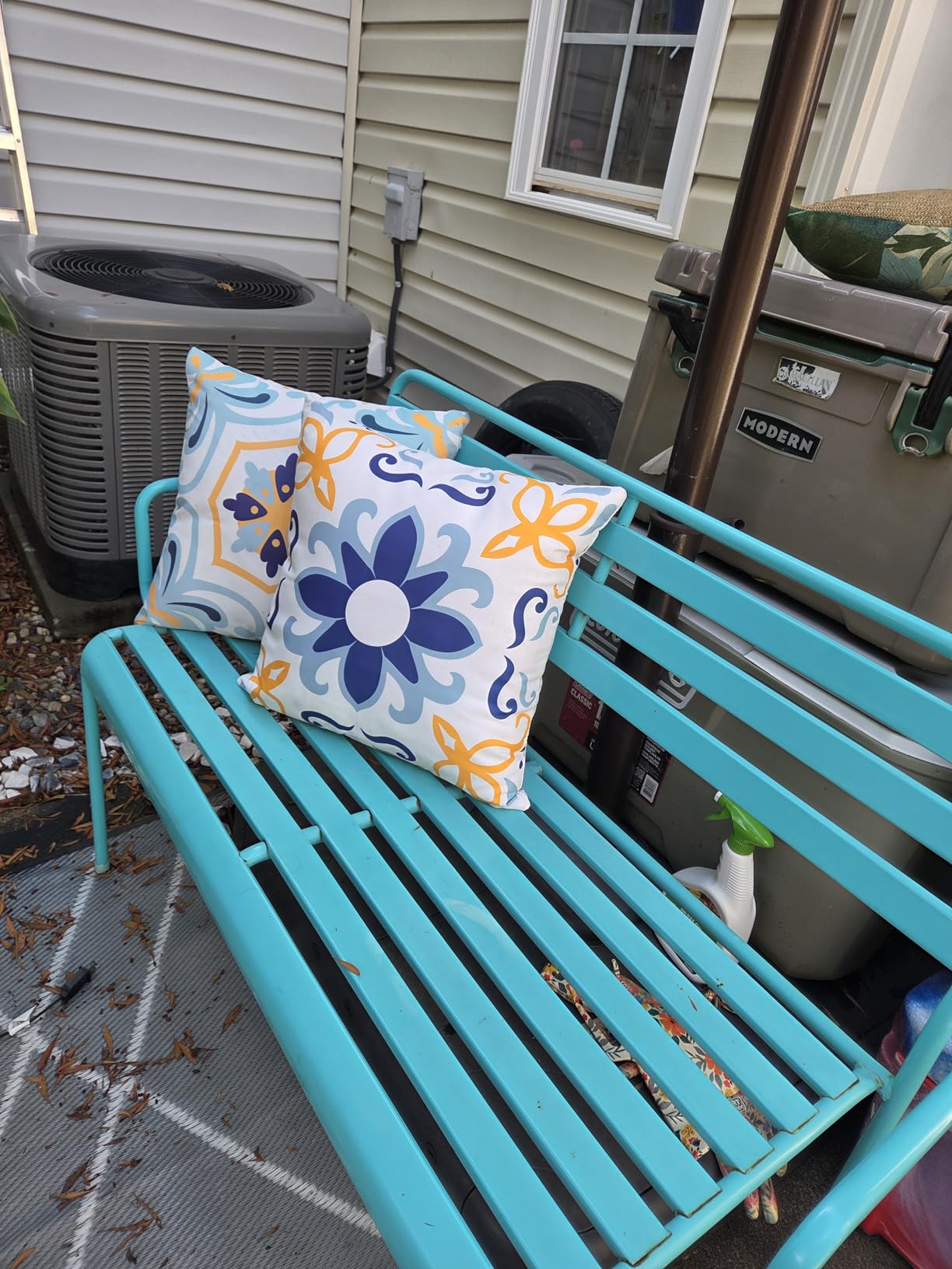 ONWAY Outdoor Pillow Covers Waterproof Set of 4 Floral Boho Decorative Throw Cushion Cover Farmhouse Pillows for Bench, Couch, Sunbrella and Patio Furniture (BlueOrange, 18x18 Inch) customer photo 2