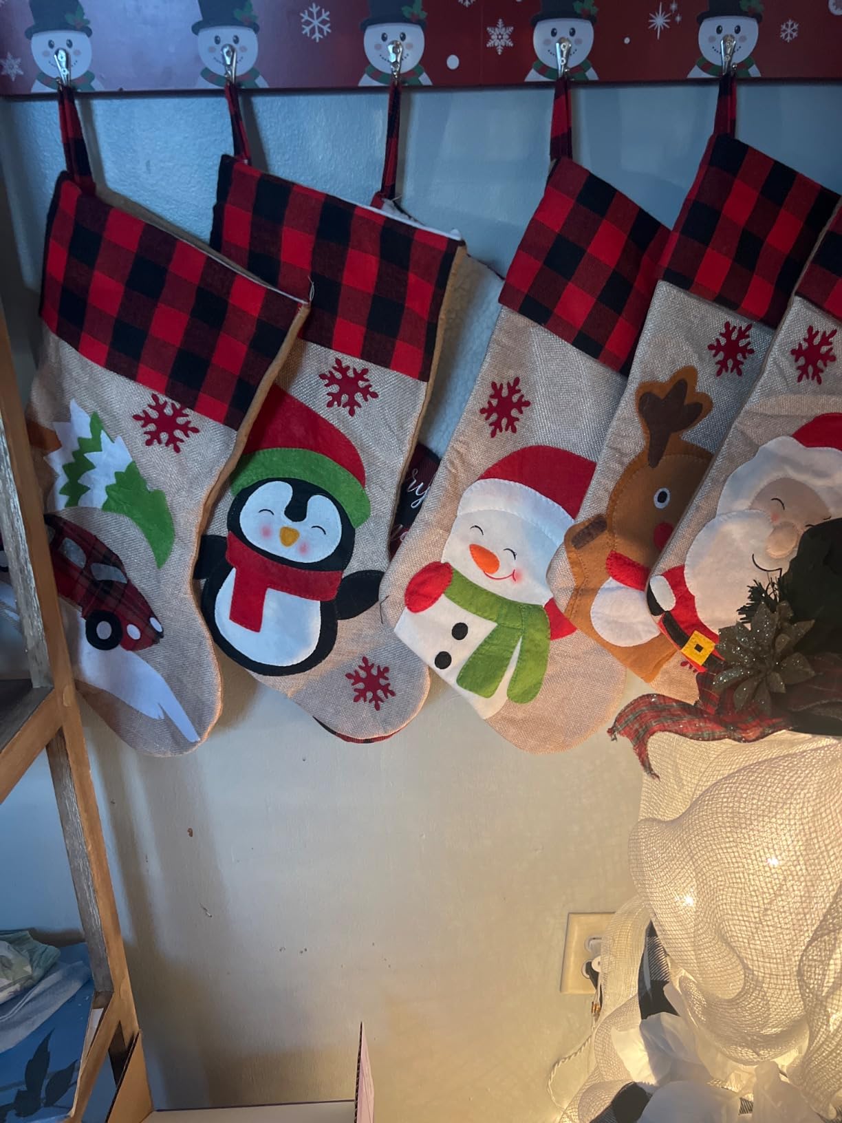 Christmas Stockings 5 Pack, 18'' Large Christmas Stockings with Santa Snowman Gnomes Pattern,Classic Buffalo Plaid Cuff,Xmas Ornaments for Family Stairs Fireplace Tree Hanging customer photo 1