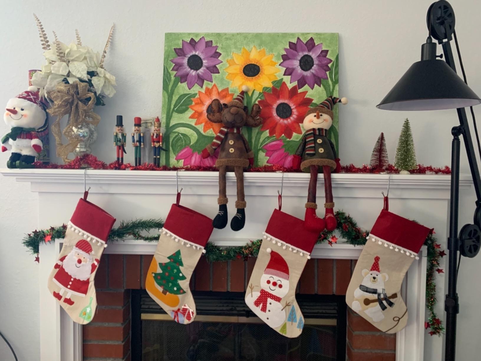 Christmas Stockings 5 Pack, 18'' Large Christmas Stockings with Santa Snowman Gnomes Pattern,Classic Buffalo Plaid Cuff,Xmas Ornaments for Family Stairs Fireplace Tree Hanging customer photo 2