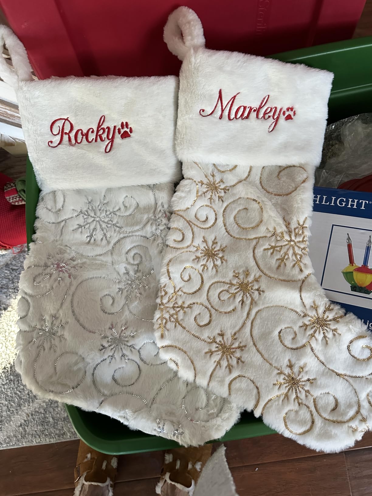 CARAKNOTS Personalized Christmas Stockings with Names 1 Pack White Faux Fur customer photo 2