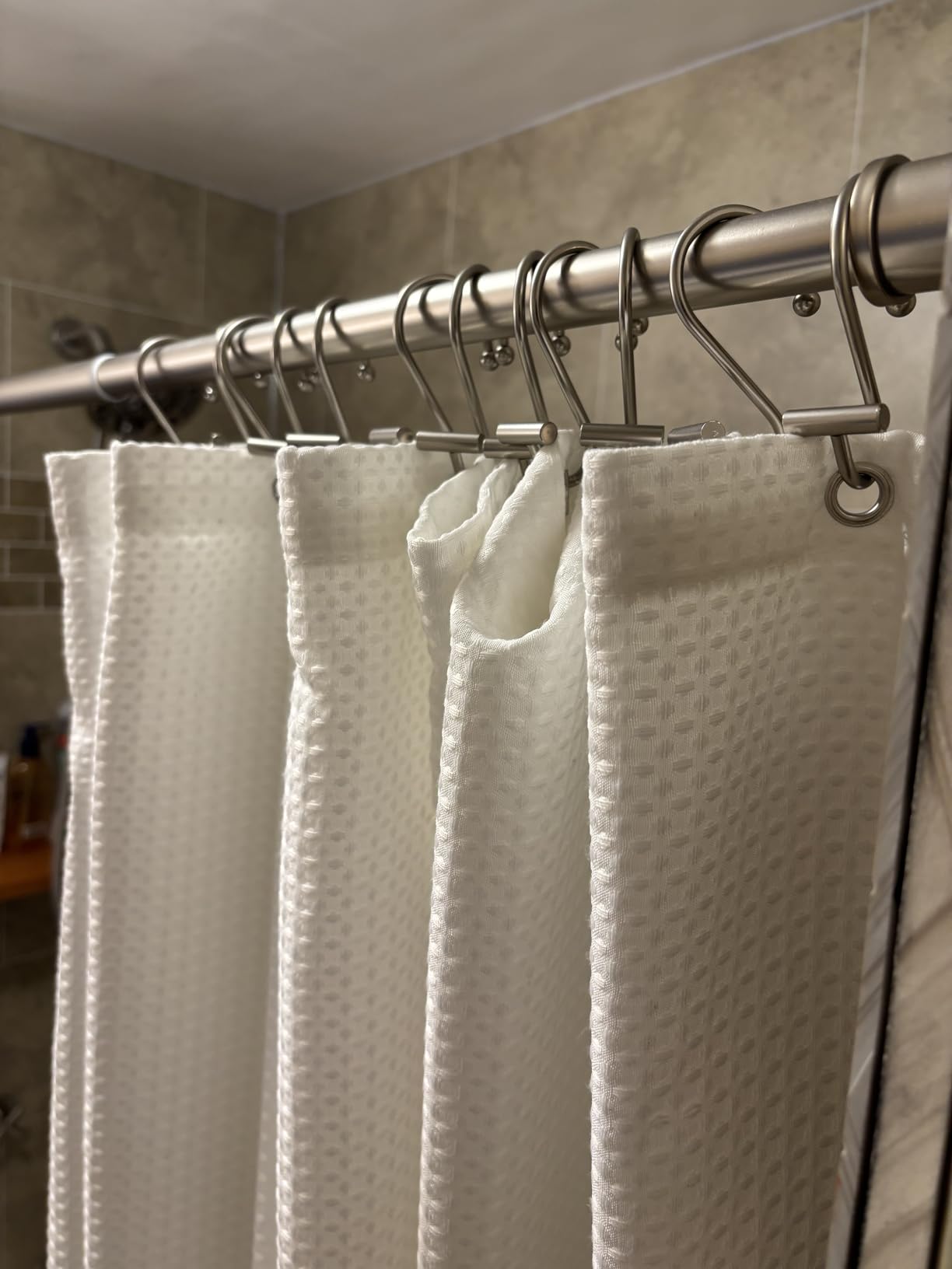 Nickel Shower Curtain Hooks, Rust Proof Shower Curtain Rings for Bathroom, Silver Metal Decorative Shower Curtain Hooks Hangers for Shower Curtain Rod, Set of 12 T-Bar Design customer photo 1