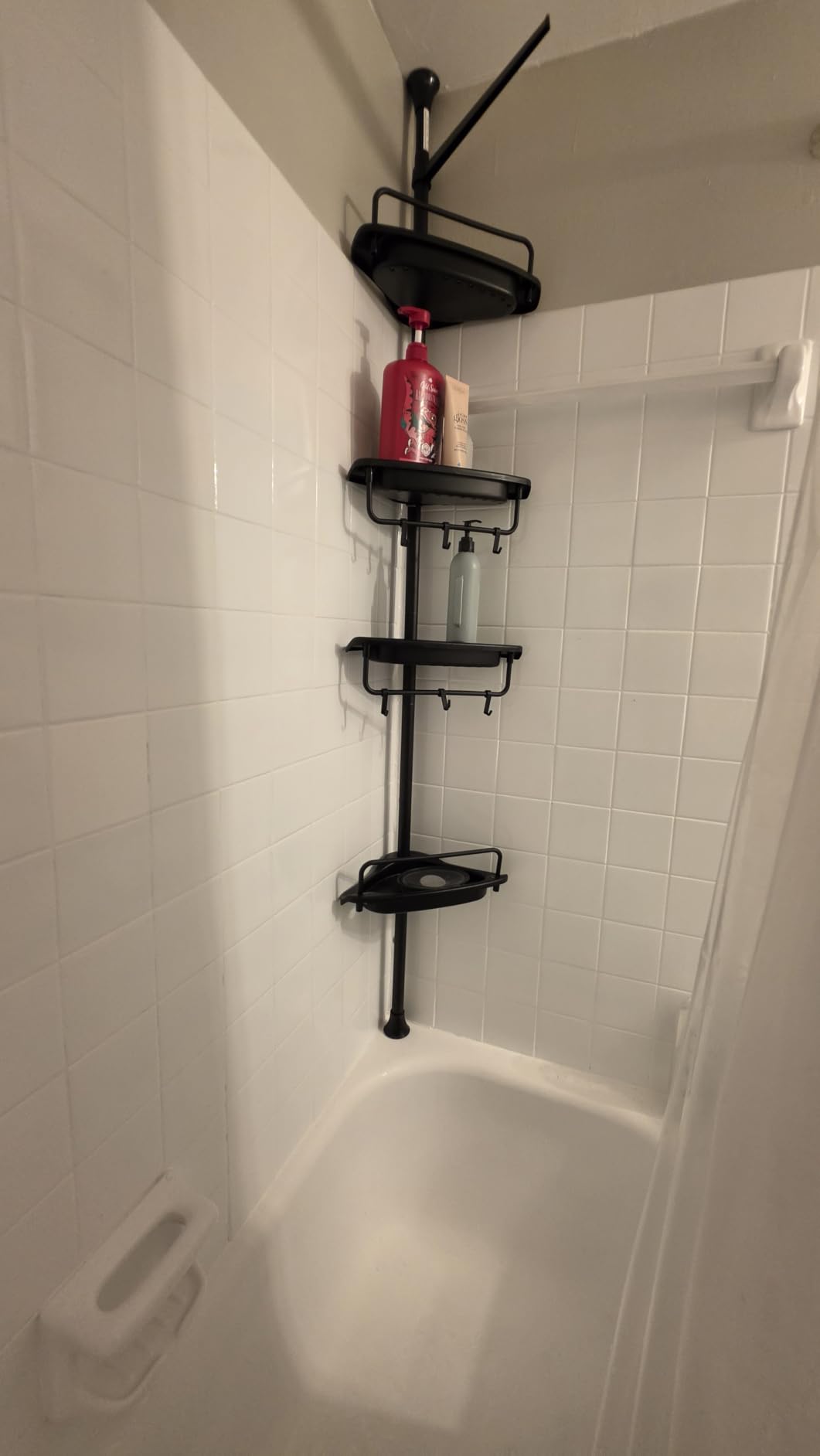ALLZONE Corner Shower Caddy Tension Pole, Extendable Rustproof Stainless Steel Pole & 4-Tier Adjustable Shelves for Easy Drainage and Built-to-Last Stability, 34 to 116 Inches, Black customer photo 2