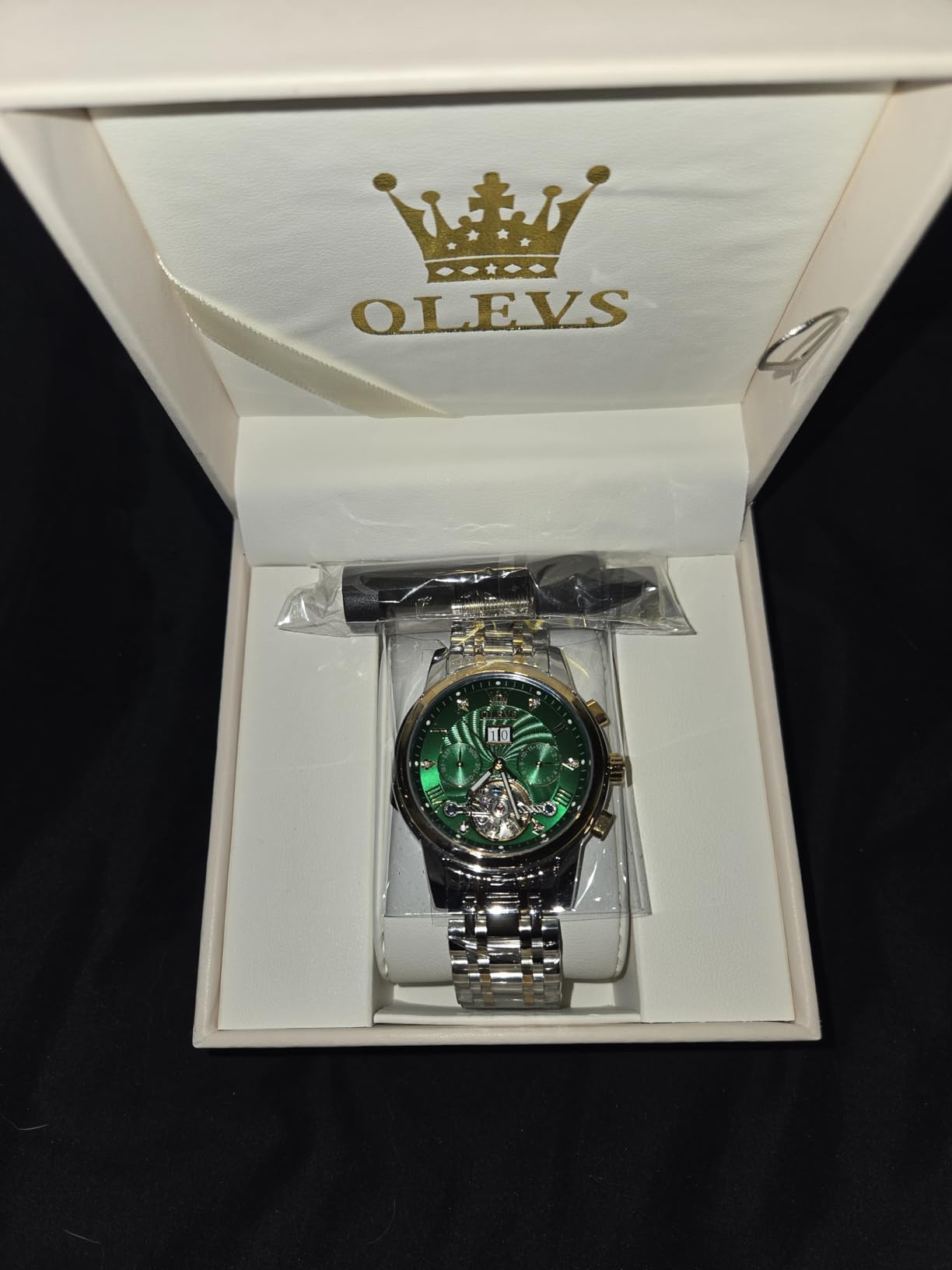 OLEVS Men Automatic Watch Skeleton 5 Hands Mechanical Classic Luxury Multi Calendar Stainless Steel Waterproof Wrist Watch for Men customer photo 2