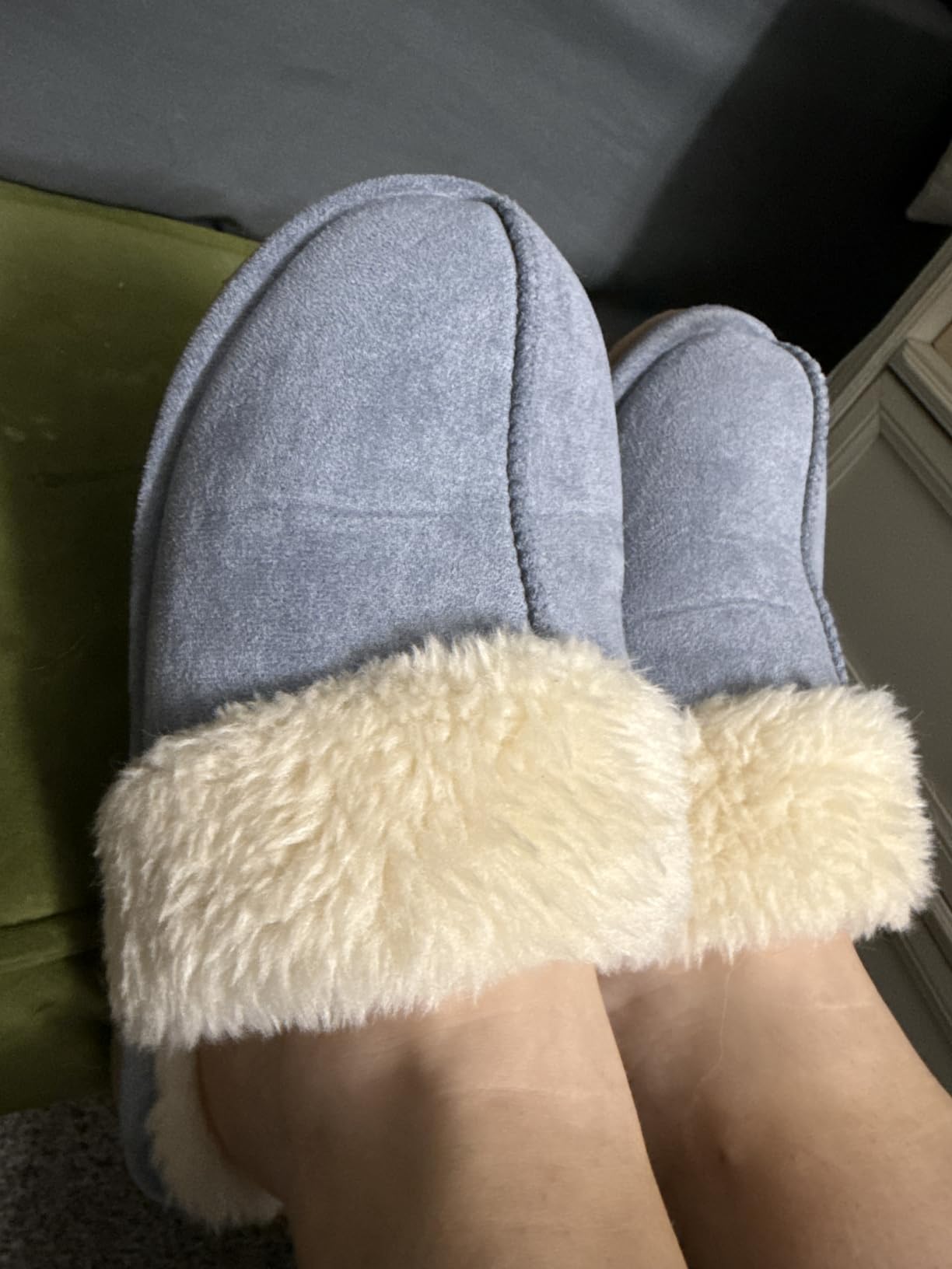 Fuzzy Memory Foam Slippers for Women Indoor Outdoor House Shoes | Fluffy Plush Lining, Non-slip Hard Sole, Faux Suede, Cozy and Warm, Cushioned, Slip On, Winter, Style, Machine Washable customer photo 2