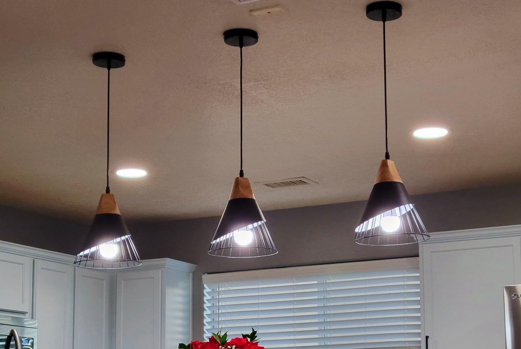 Pendant Light Black,Pendant Lights Kitchen Island,Wood Pendant Light,Adjustable Height Hanging Light Fixture for Kitchen Island Dining Room Bar Bedroom Hallway customer photo 1