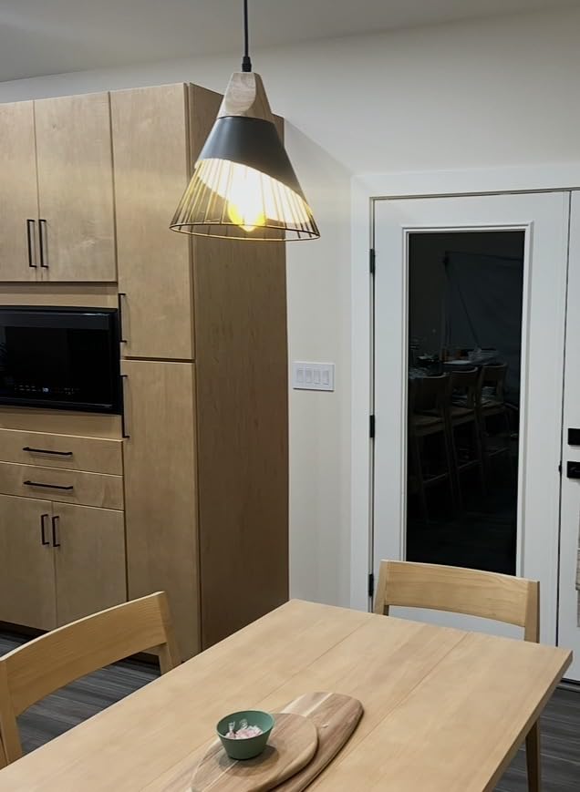 Pendant Light Black,Pendant Lights Kitchen Island,Wood Pendant Light,Adjustable Height Hanging Light Fixture for Kitchen Island Dining Room Bar Bedroom Hallway customer photo 2