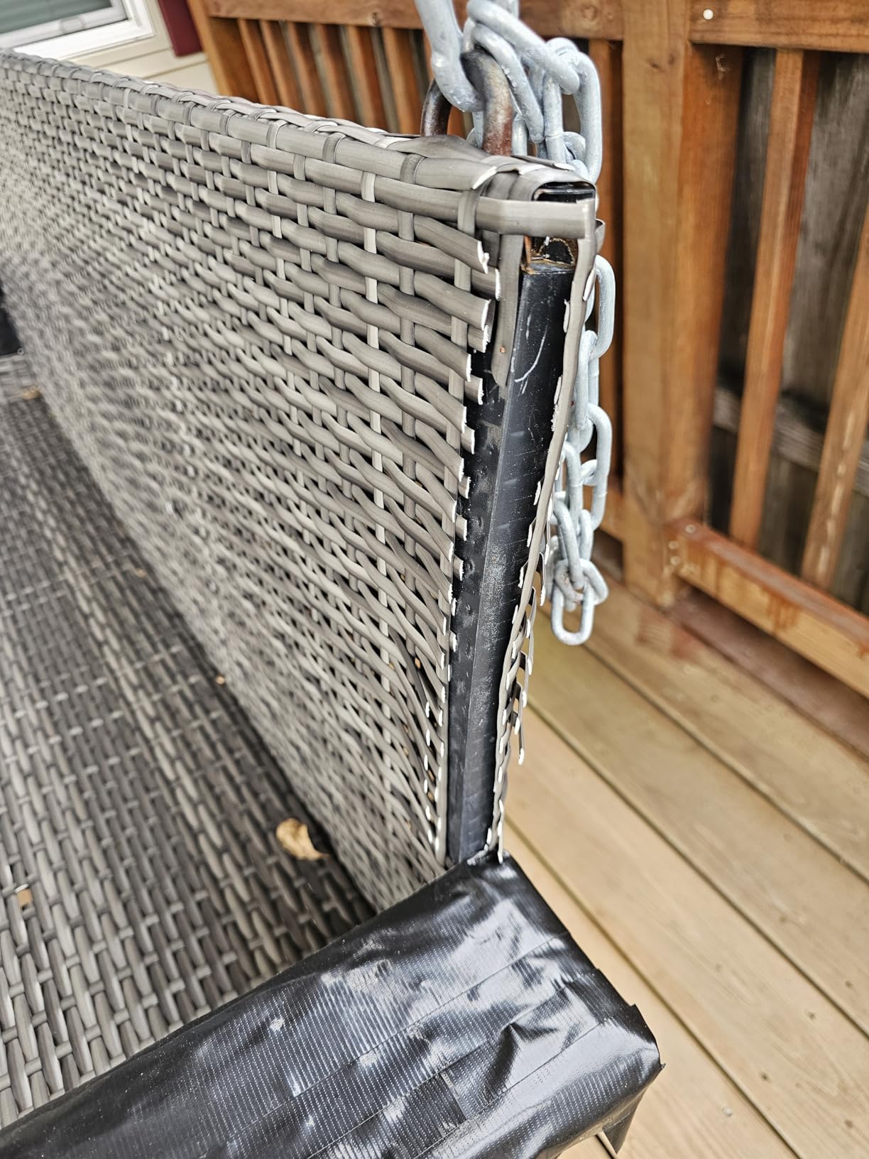 Tangkula 2-Person Wicker Porch Swing, Patiojoy Outdoor Rattan Hanging Swing Bench W/ 2 Back Cushions & 1 Seat Cushion, Sturdy Steel Chain, 800lbs Weight Capacity customer photo 2