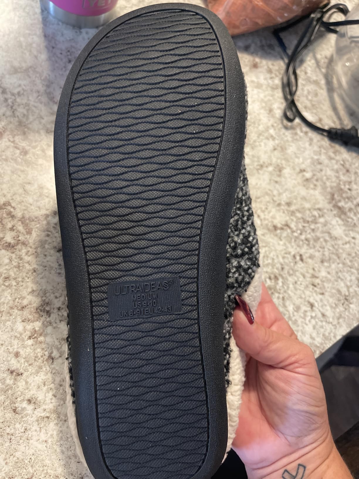 ULTRAIDEAS Mens Warm Fuzzy Slip On Slippers, Sherpa Lined House Shoes with Memory Foam for Indoor Outdoor, Mens Gifts for Winter customer photo 1