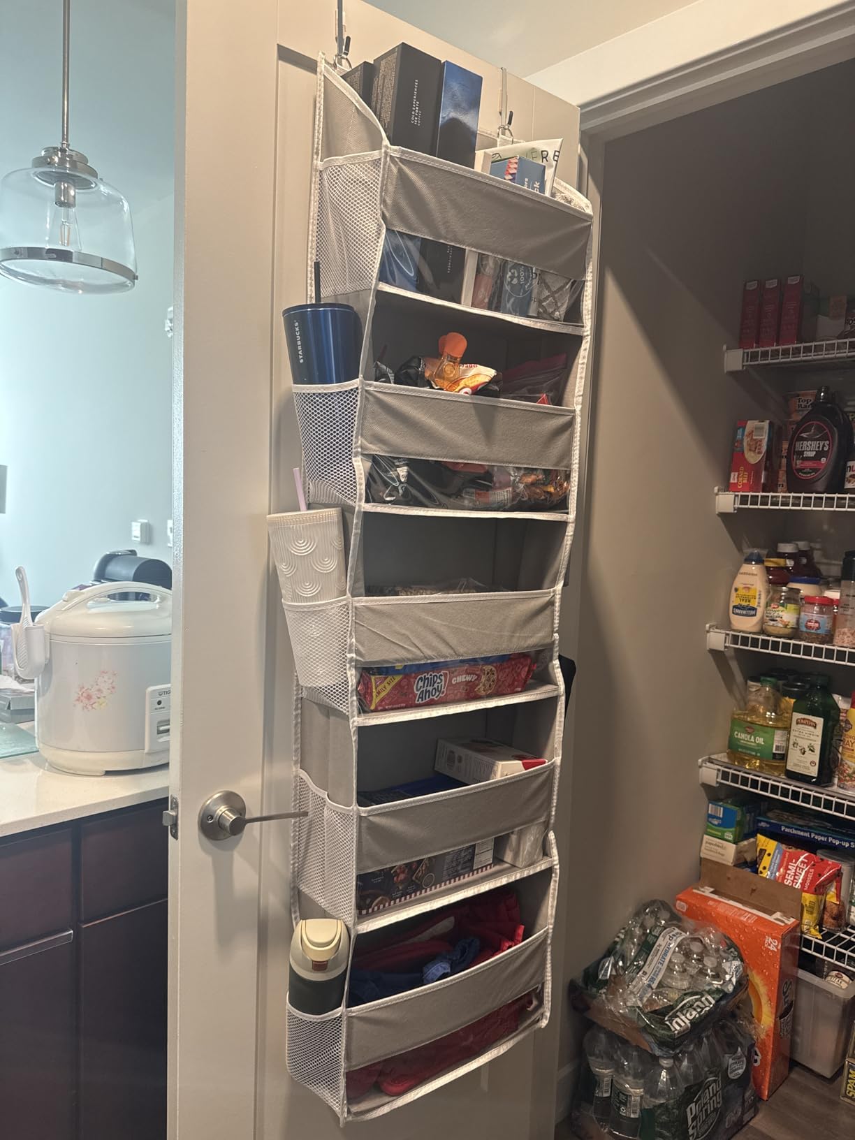 ULG 1 Pack Over Door Organizer with 5 Large and 10 Mesh Side Pockets, 44 lbs Weight Capacity Hanging Storage with Clear Window Kids Toys, Shoes, Diapers, Dark Grey, 5 Layers customer photo 2