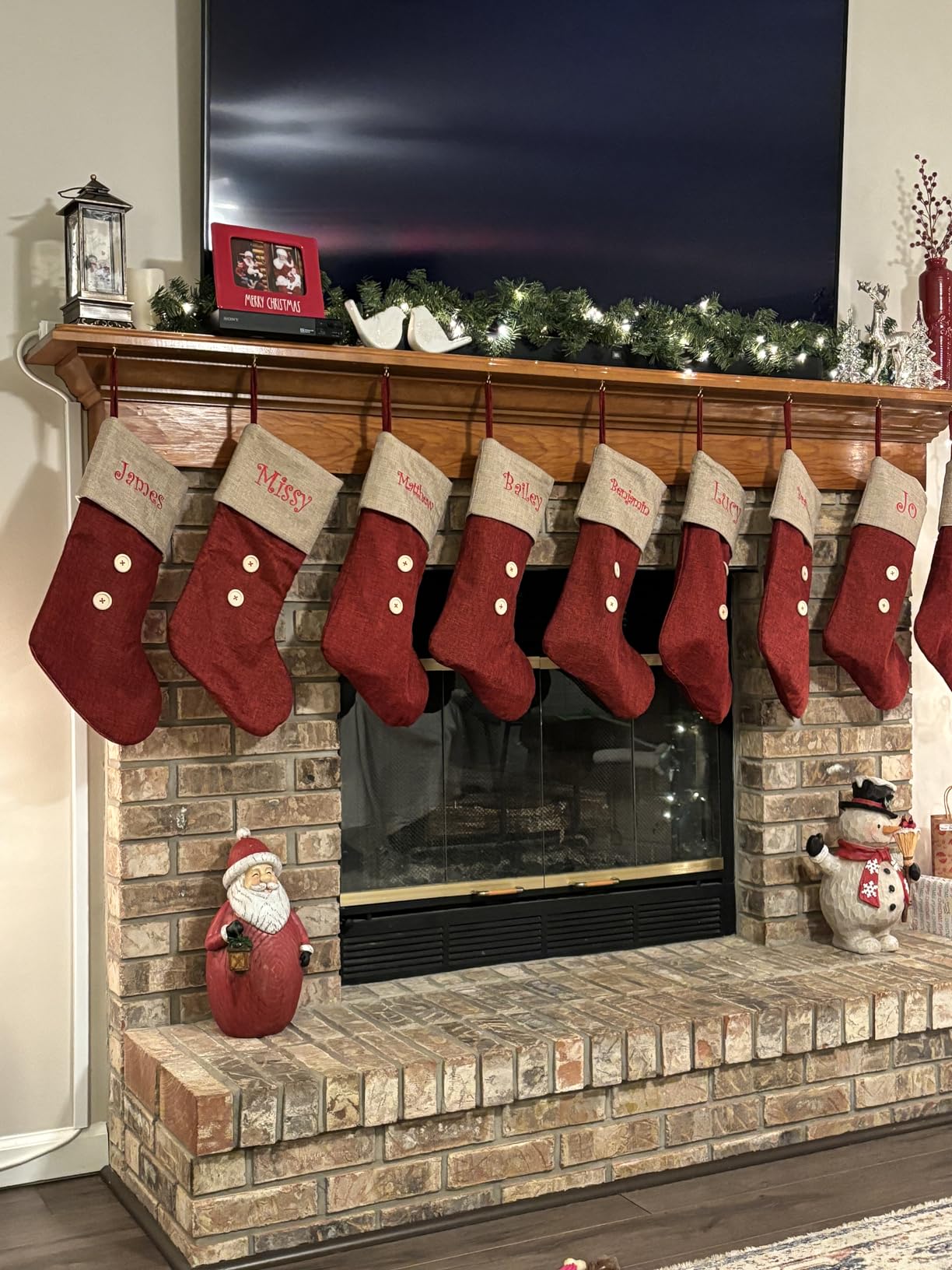 ELEGANTPARK Personalized Red Burlap Christmas Stocking 1 Pack Large customer photo 1