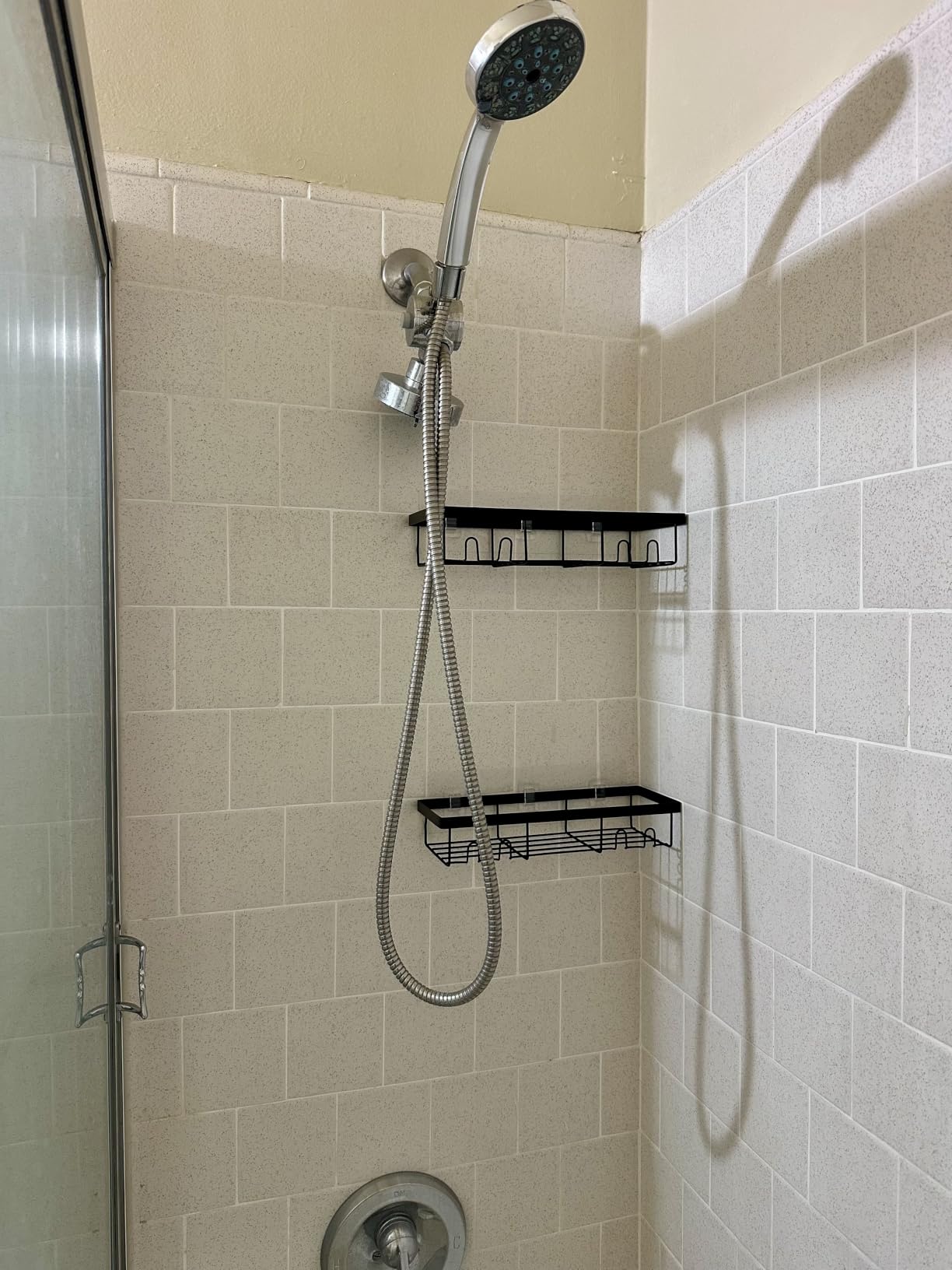Moforoco Shower Caddy Shelf Organizer Rack, Self Adhesive Black Bathroom Shelves Basket, Home Farmhouse Wall Inside Organization and Storage Decor Rv Accessories, First Camper Apartment Essentials customer photo 1