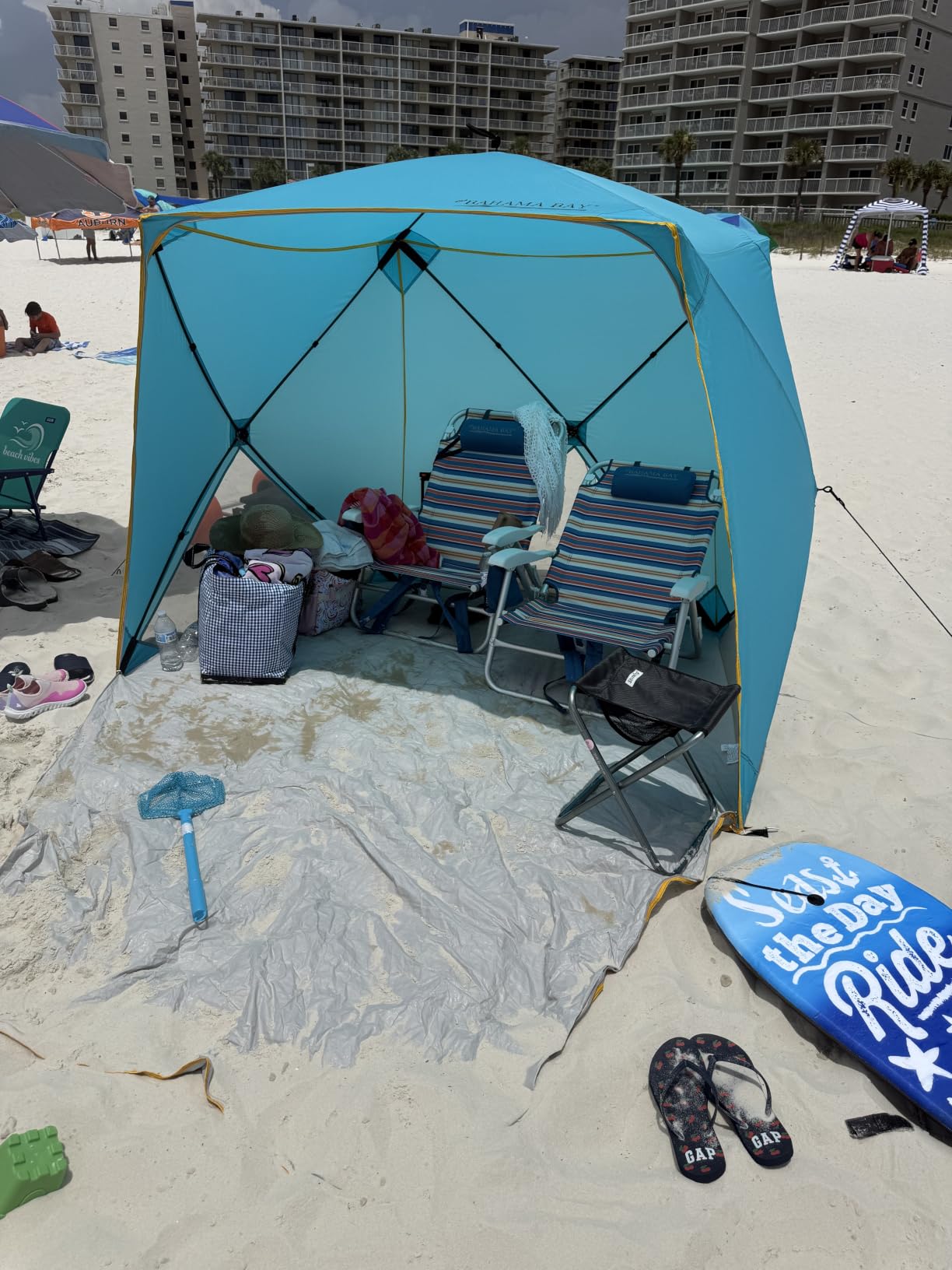 Old Bahama Bay Pop Up Beach Tent, Portable Shade Sun Shelter UPF50+ UV Protection for 4 Person Extendable Floor for Fishing Hiking Camping, Waterproof Windproof(Blue) customer photo 1