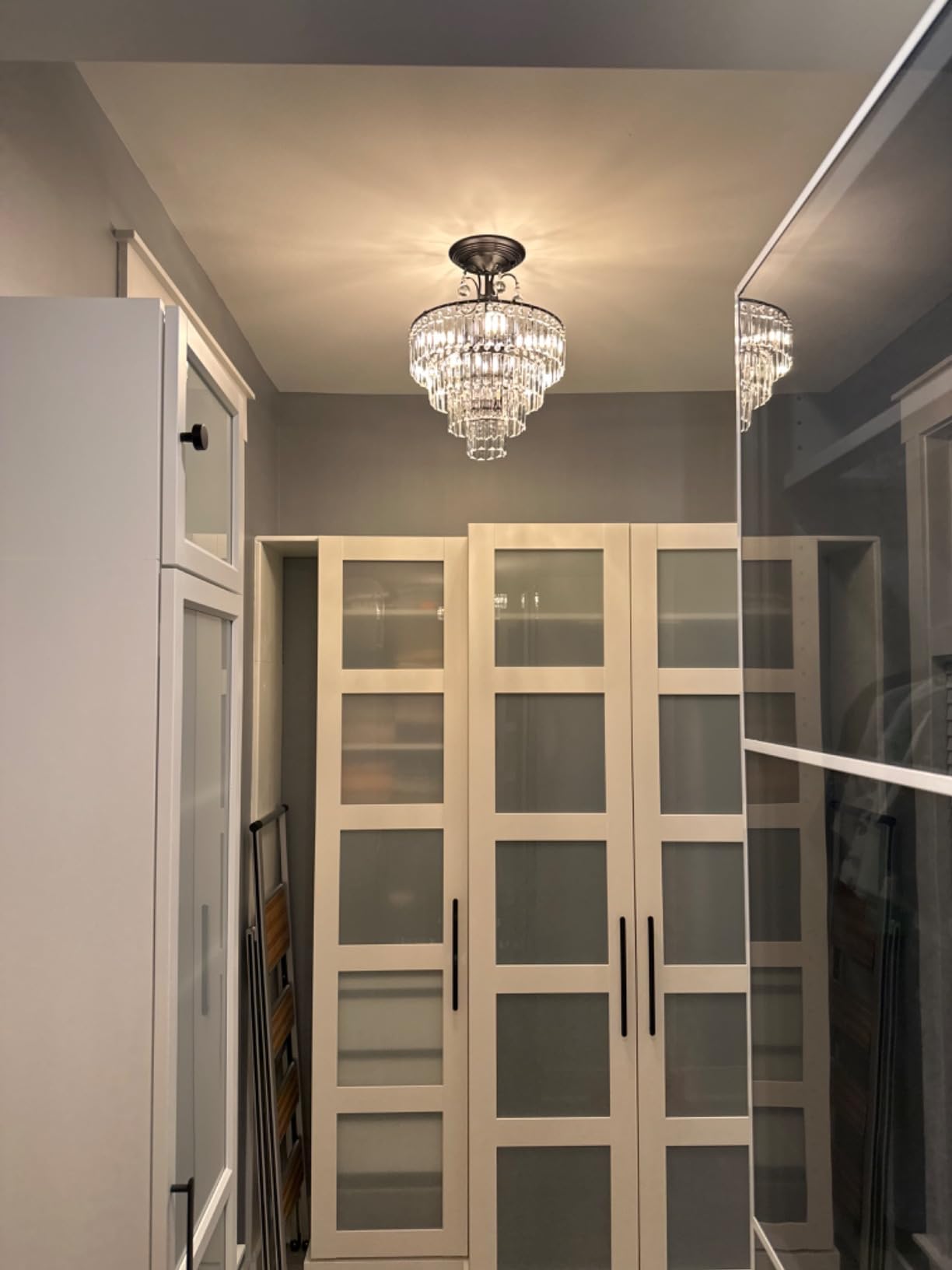 CVKASH 5 -Lights Crystal Gold Chandelier Fixture Modern Semi Flush Mount Ceiling Light with E12 Ceiling Lighting for Bedroom Living Room Kitchen Hallway Dining Room,D15.35 x H20.07 customer photo 2