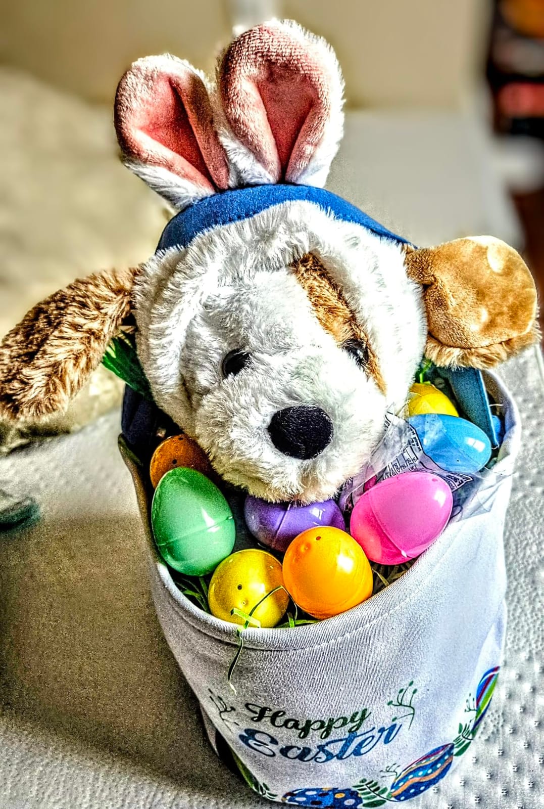 LessMo Easter Bunny Basket Egg Buckets, Purple Cute Personalized Canvas Cotton Tote Bags Egg Hunt Basket for Easter Party Gifts customer photo 2