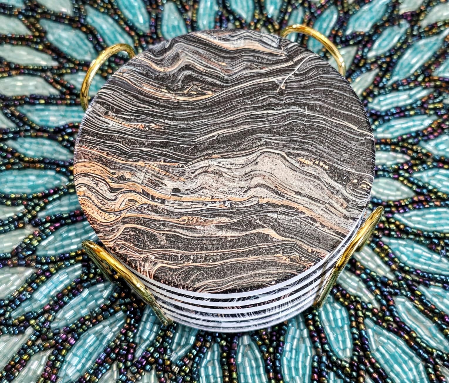Coasters Set of 6, Navy Blue Marble Abstract Ceramic Coasters with Holder customer photo 2