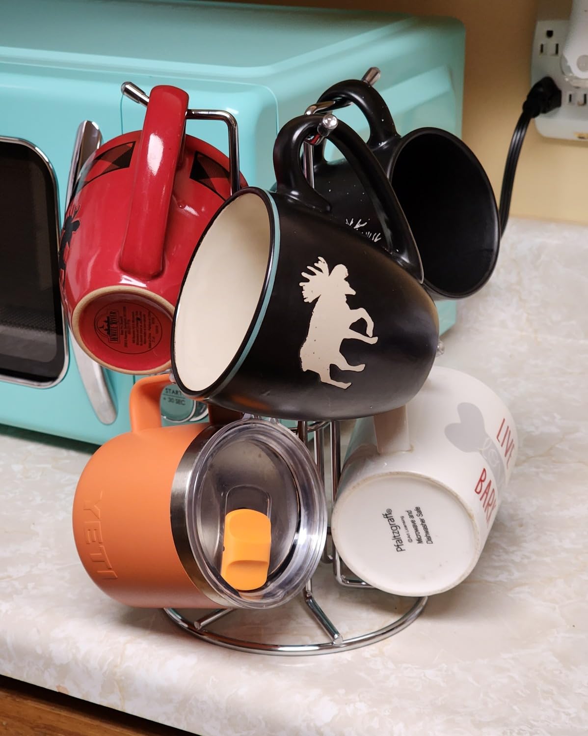 HULISEN Mug Tree for Large Cups, 6 Hook Countertop Coffee Mug Holder, Black customer photo 2