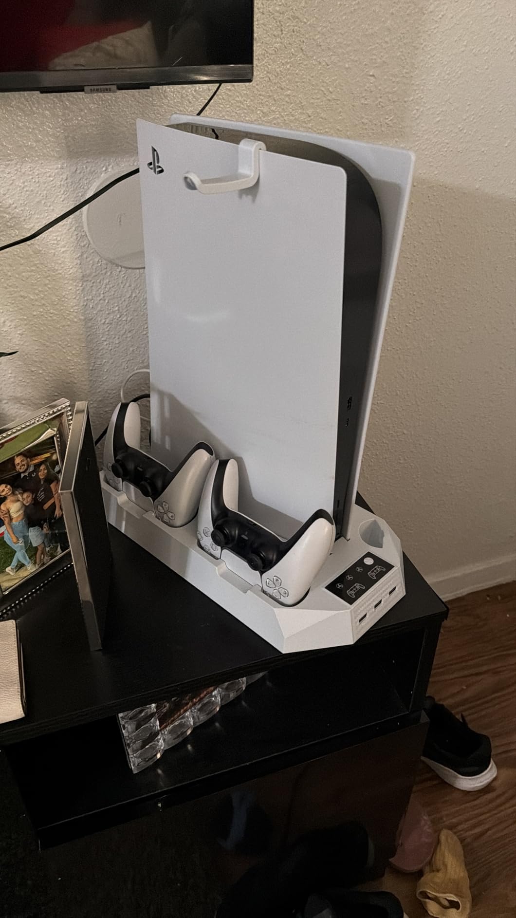 PS5/PS5 Slim/PS5 Pro Stand and Cooling Station with Dual Controller Charging Station for PlayStation 5 Console, PS5 Accessories Incl. Controller Charger, Cooling Fan, Headset Holder, 3 USB Hub, White customer photo 2