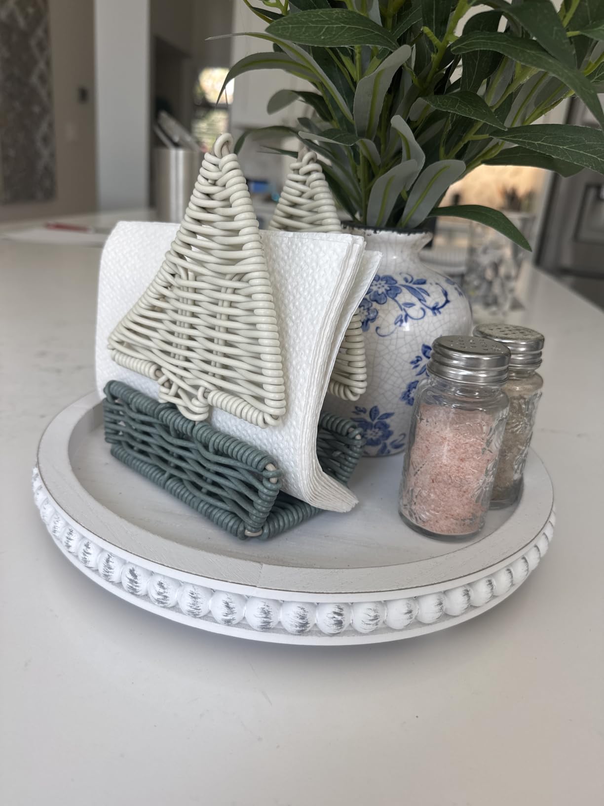 HPC Decor 12in Round Wood Tray - White, Distressed, Farmhouse Rustic - Decorative Tray for Living Room, Coffee Table, Kitchen Table or Farmhouse Serving Tray customer photo 1