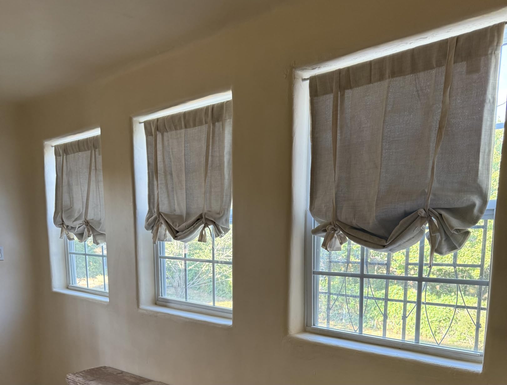 DriftAway Double Layer Linen Blackout Tie Up Curtains Thermal Insulated Fully Lined Balloon Roman Shade Bathroom Window Adjustable Rod Pocket for Small Window 31 Inch by 47 Inch Light Linen customer photo 2