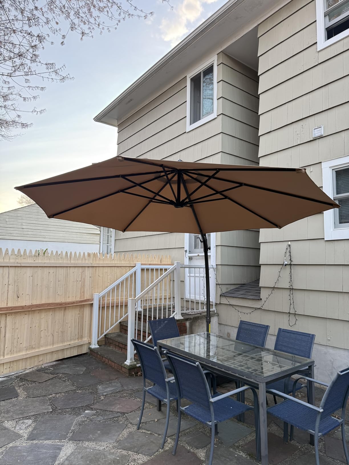 LAUSAINT HOME Outdoor Patio Umbrella with Base included, 11 FT Deluxe Curvy Cantilever Umbrella Heavy Duty Offset Hanging Umbrella with 360° Rotation for Market, Pool, Garden, Backyard, Deck (Beige) customer photo 1