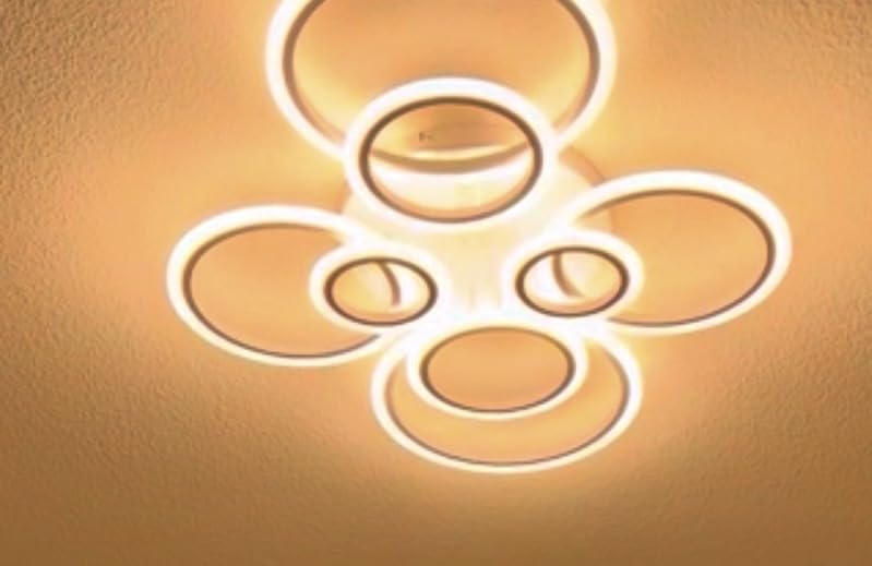 Shine LUEST Modern LED Ceiling Light, Dimmable LED Chandelier Flush Mount Ceiling Lights, Remote Control Acrylic Ring Ceiling Lamp Fixture for Living Room Dining Room Bedroom (White, 8 Rings) customer photo 2